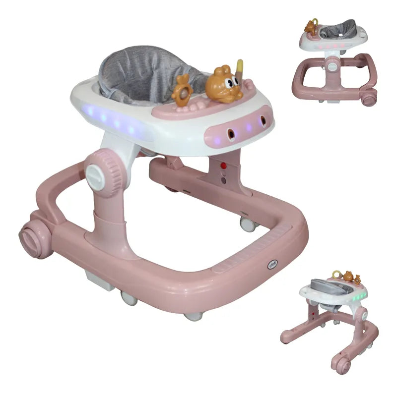 Andadera Y Caminadora 3 En 1 Musical Luces Led Rosa Ibaby