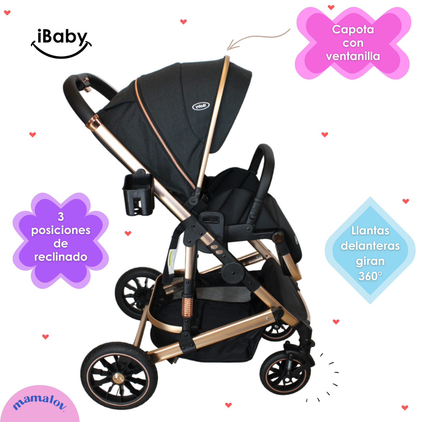 Carriola 4 en 1 Reversible Con Portabebé Alessia - Negro - iBaby