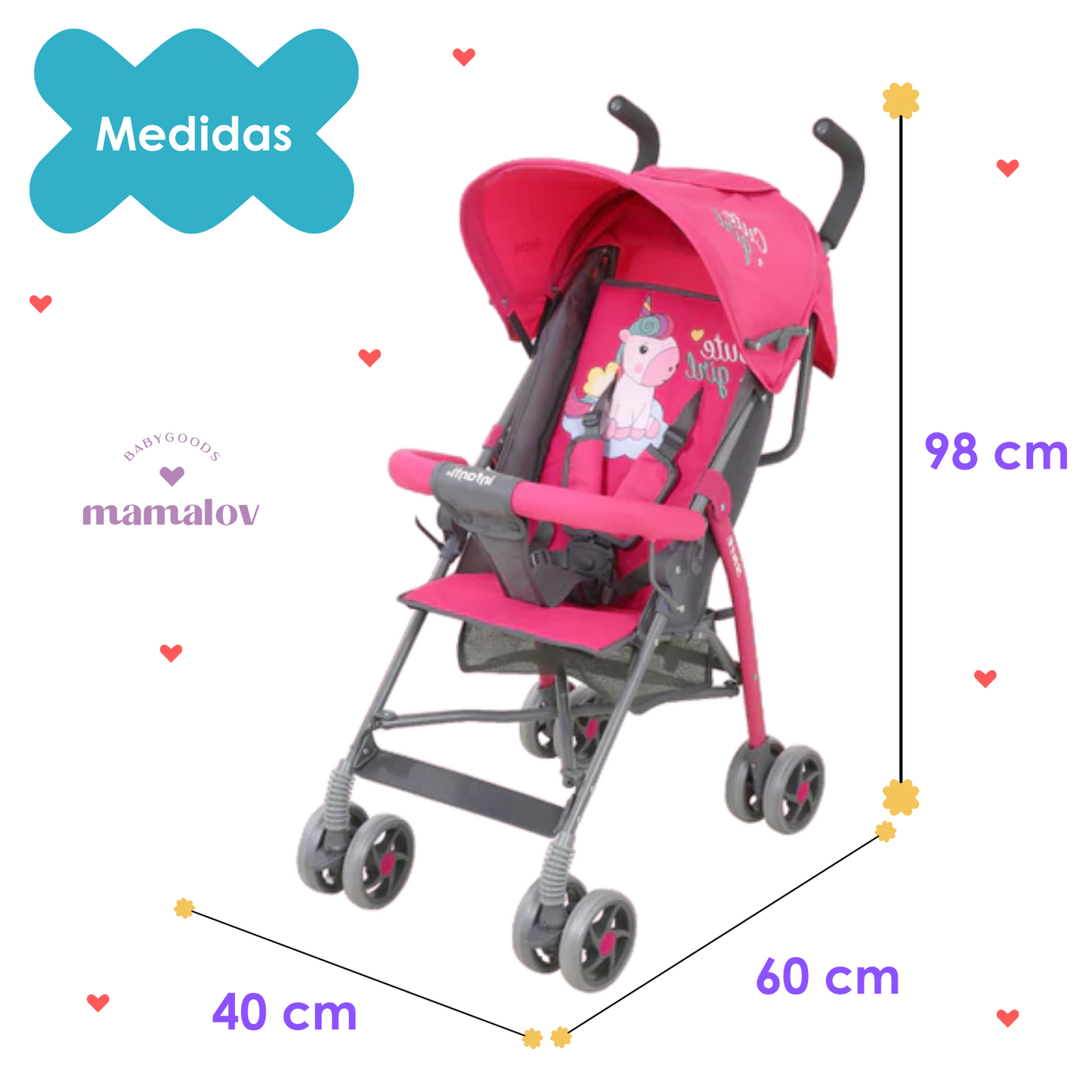 Carriola de Baston Skit Llama - Unicornio -Rosa FL801 LMA Infanti