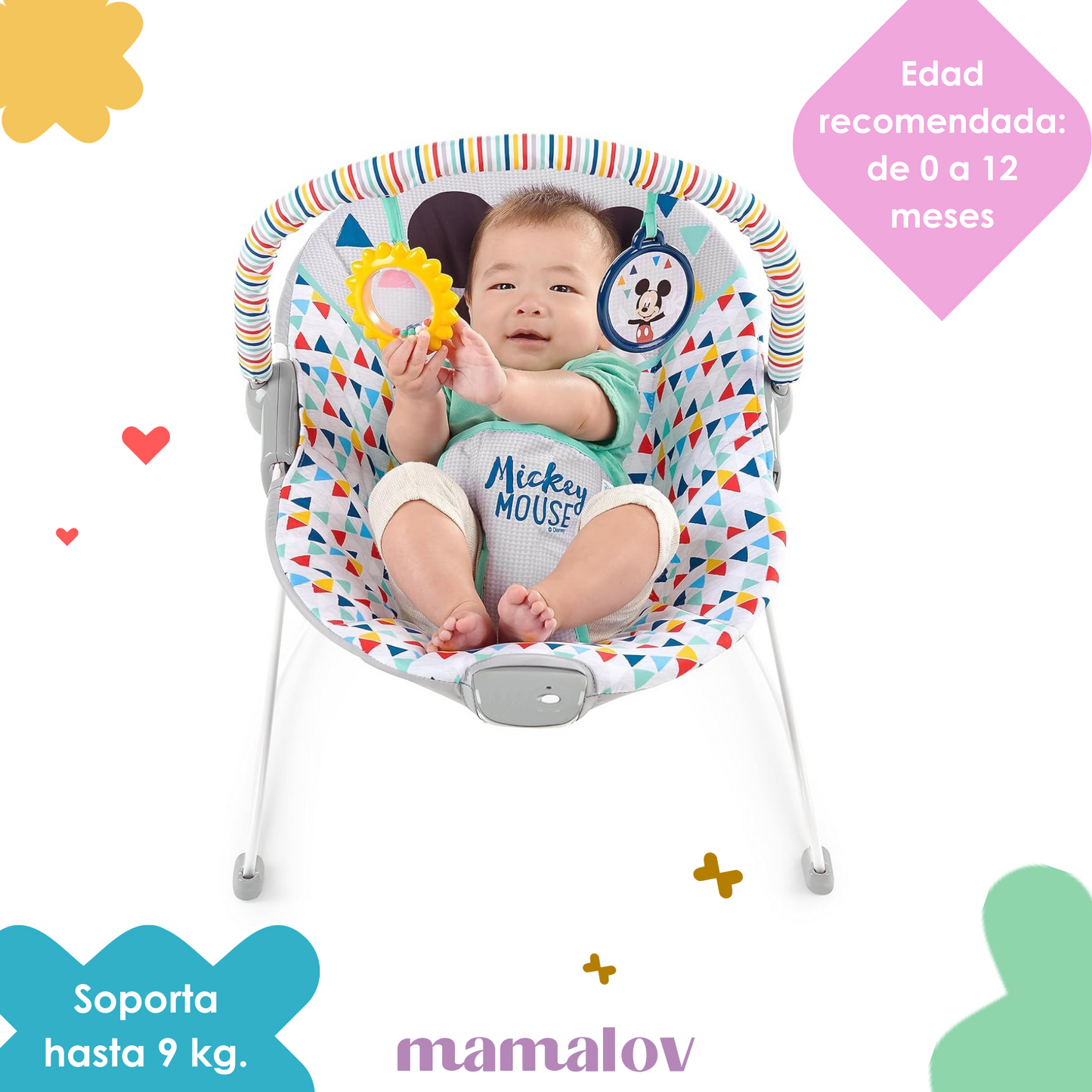 Silla Bouncer Vibradora Mickey Mouse Happy Triangles 11896 - Bright Starts