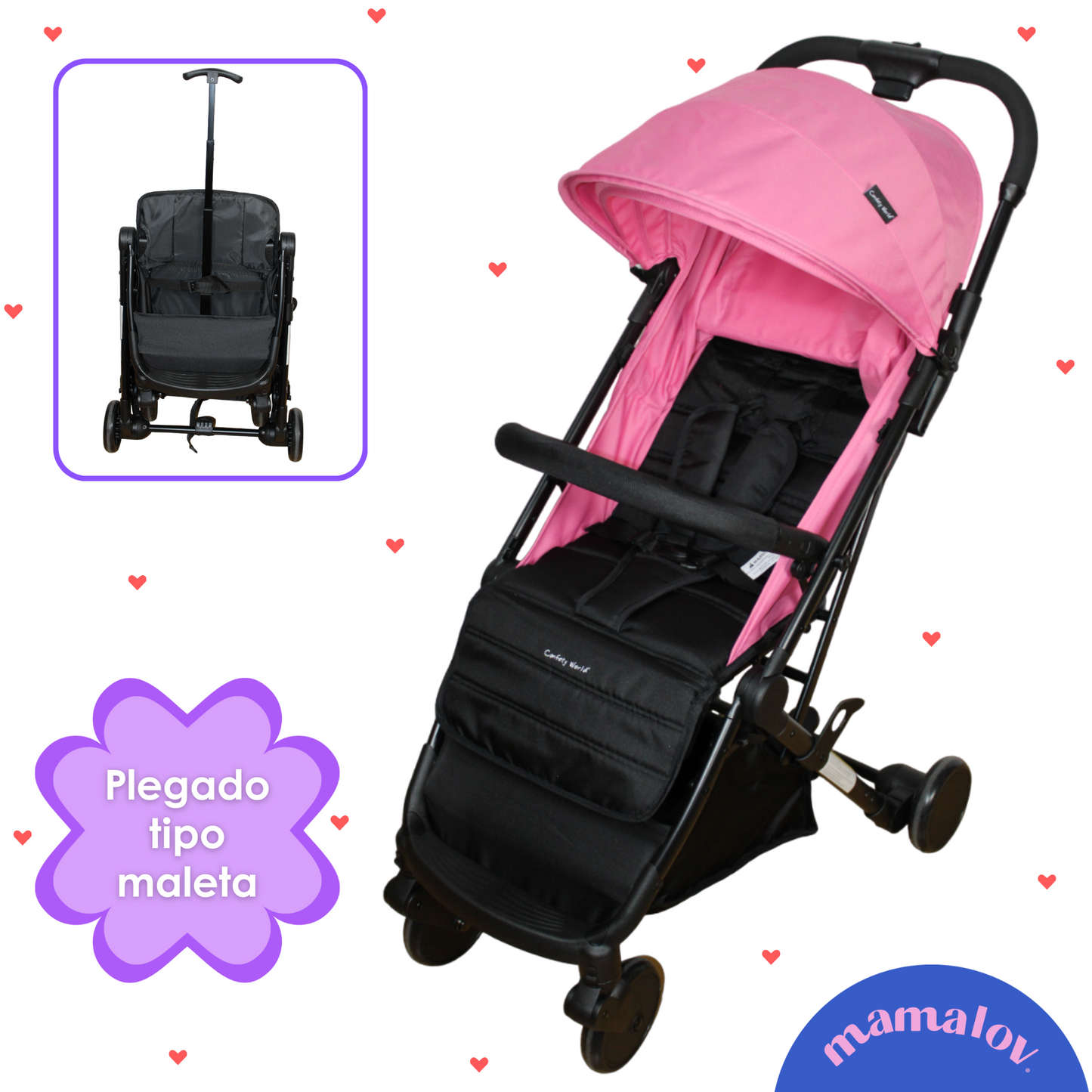 Carriola Para Bebés Plegado Tipo Maleta Viajera Maggie - Rosa - Confety