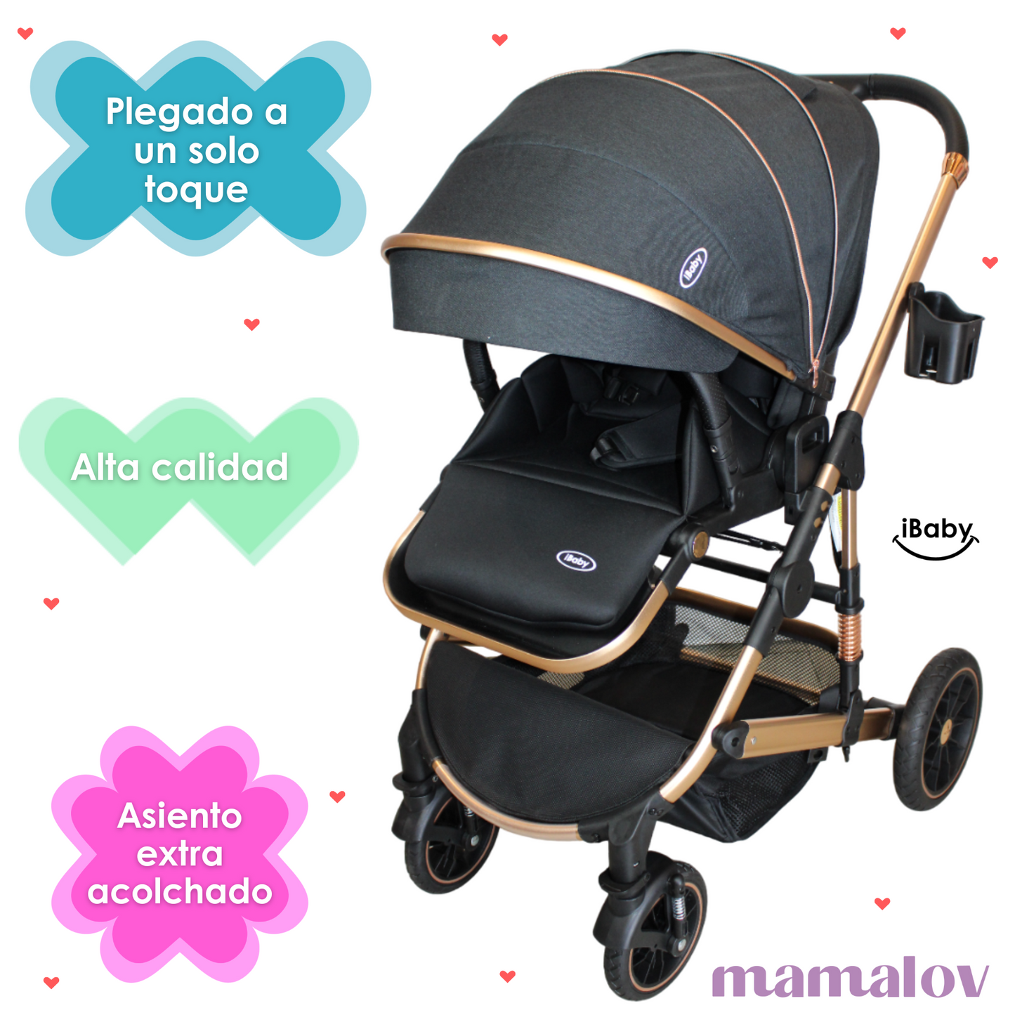 Carriola 4 en 1 Reversible Con Portabebé Alessia - Negro - iBaby