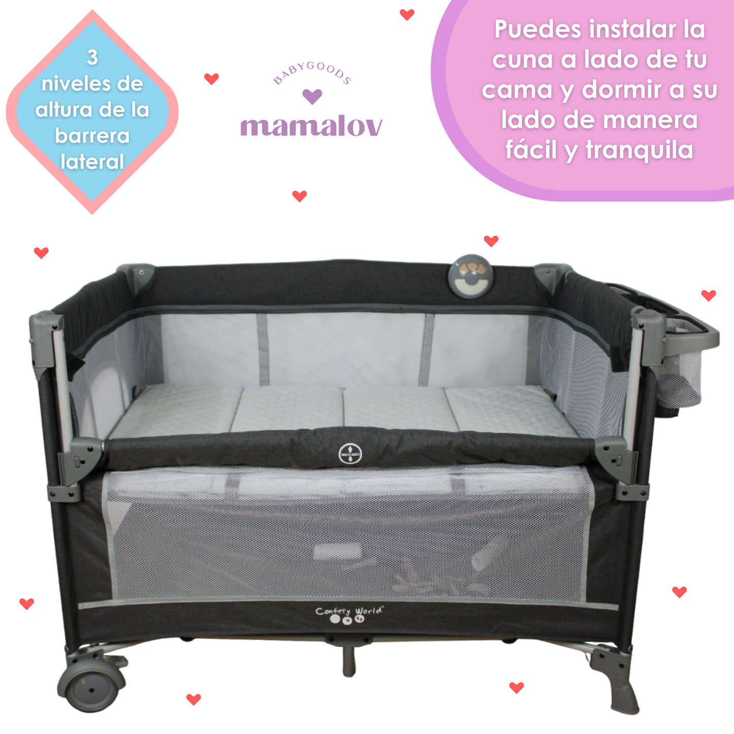 Cuna De Viaje Para Bebé Colecho Con Mosquitero Ts001 - Negro - Confety World
