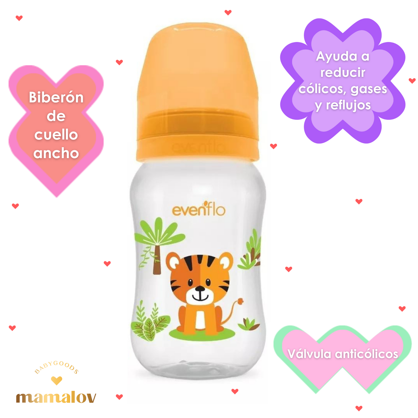 Set 2 Biberones Anticólicos y 1 Vaso Entrenador - Tigre - Evenflo