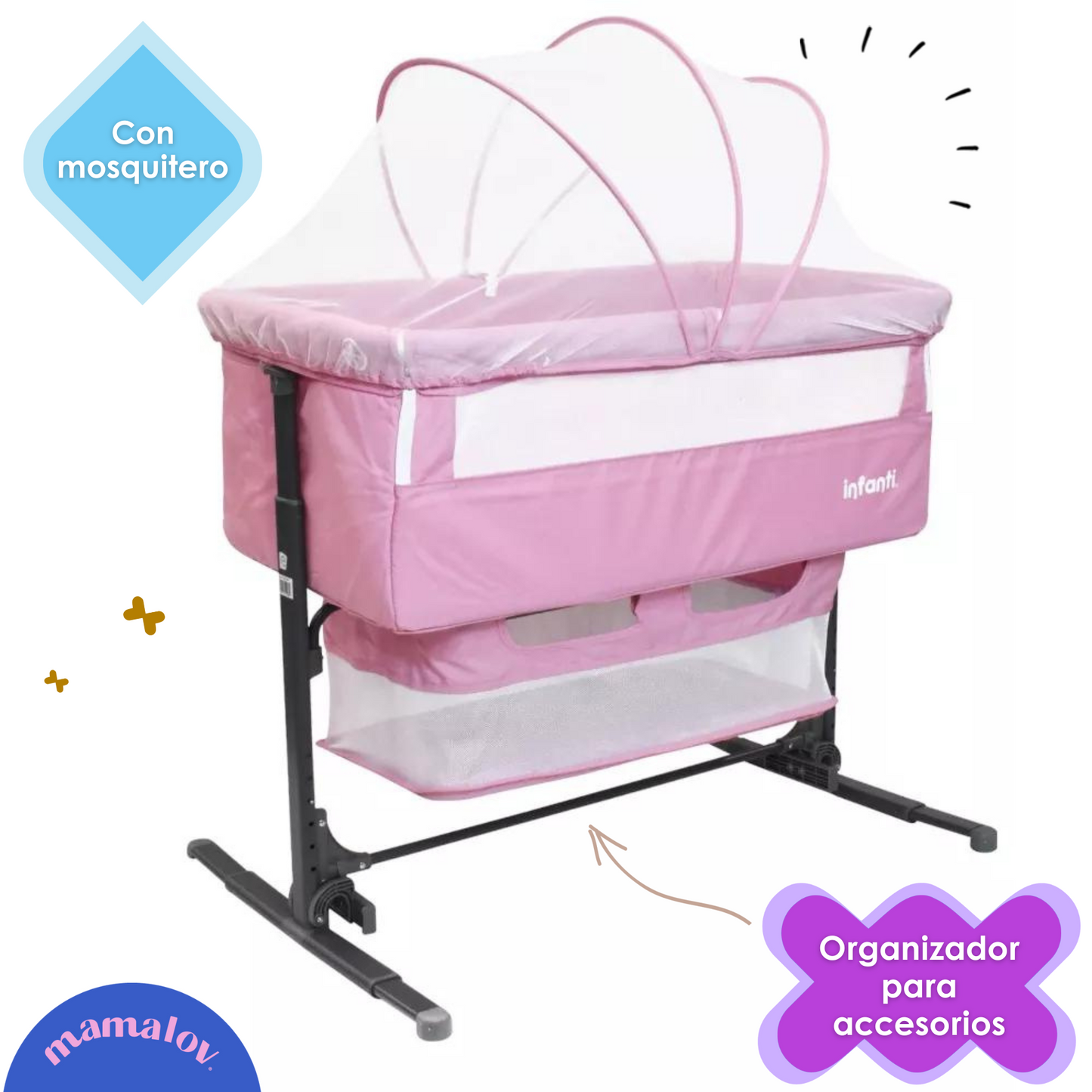 Cuna Colecho Golf Antirreflujo Y Mecedora - Rosa - Infanti