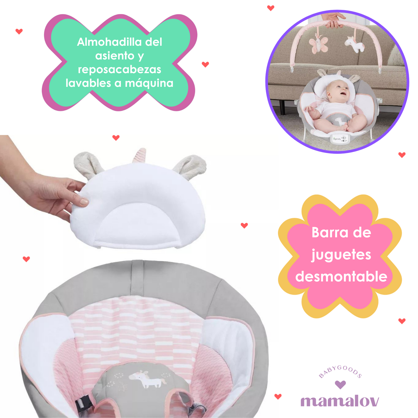 Bouncer Silla Vibradora Flora Unicornio 12201 - Rosa - Ingenuity