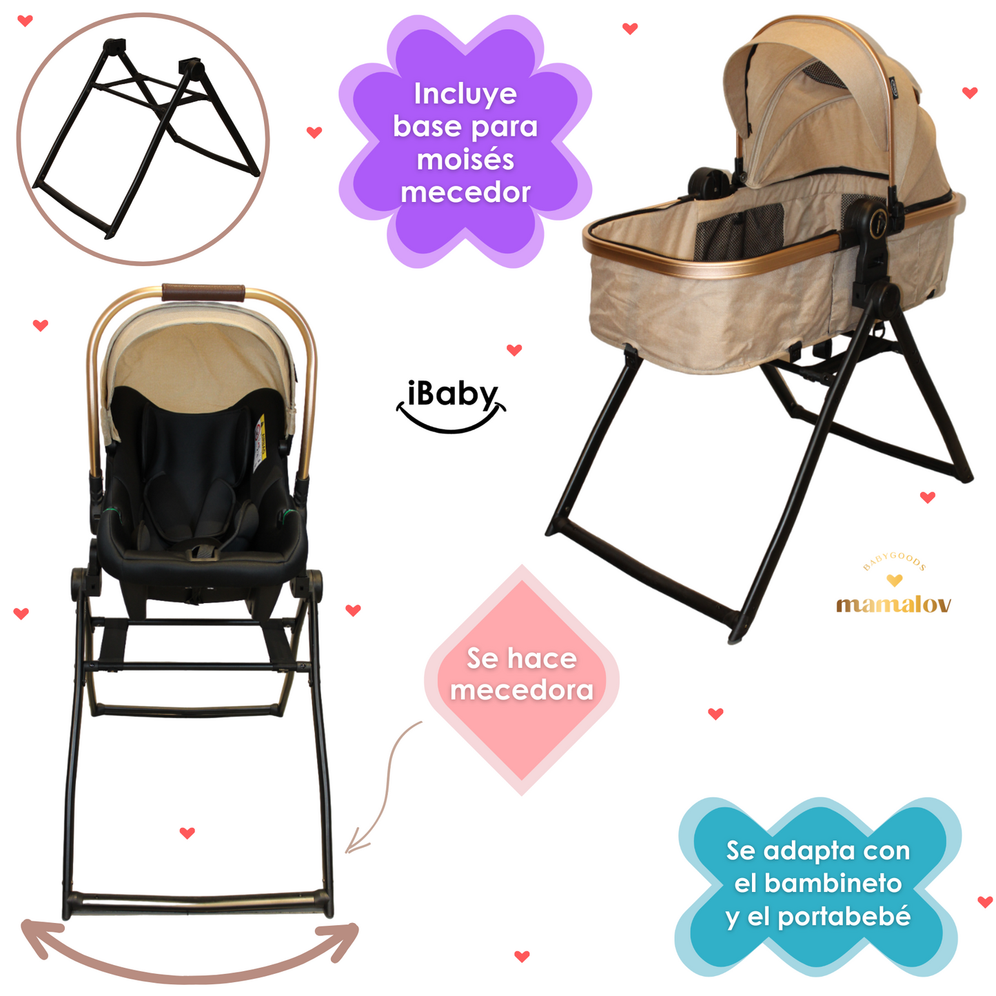 Carriola 6 En1 | Mecedora | Autoasiento | Amalfi - Beige - Ibaby