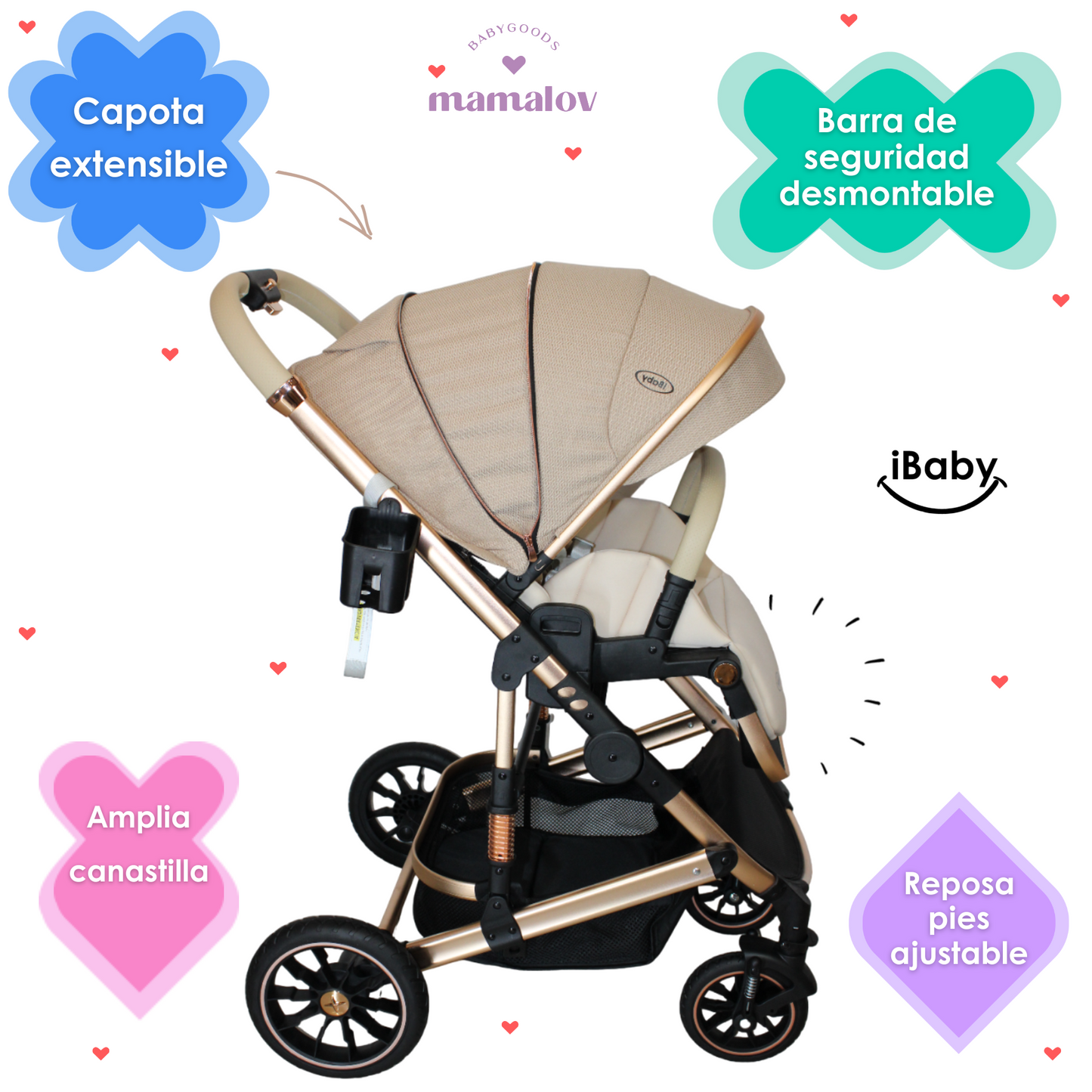 Carriola 4 en 1 Reversible Con Portabebé Alessia - Beige - iBaby