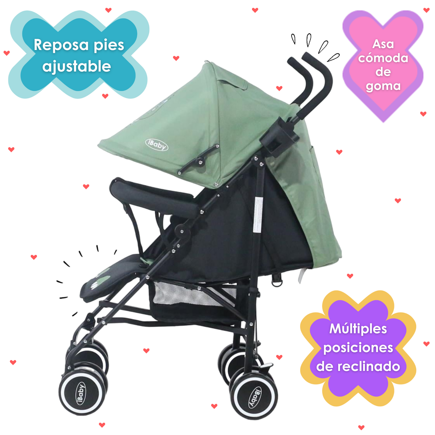 Carriola De Bastón Plegable Para Bebé Aleé Dino - Verde - iBaby
