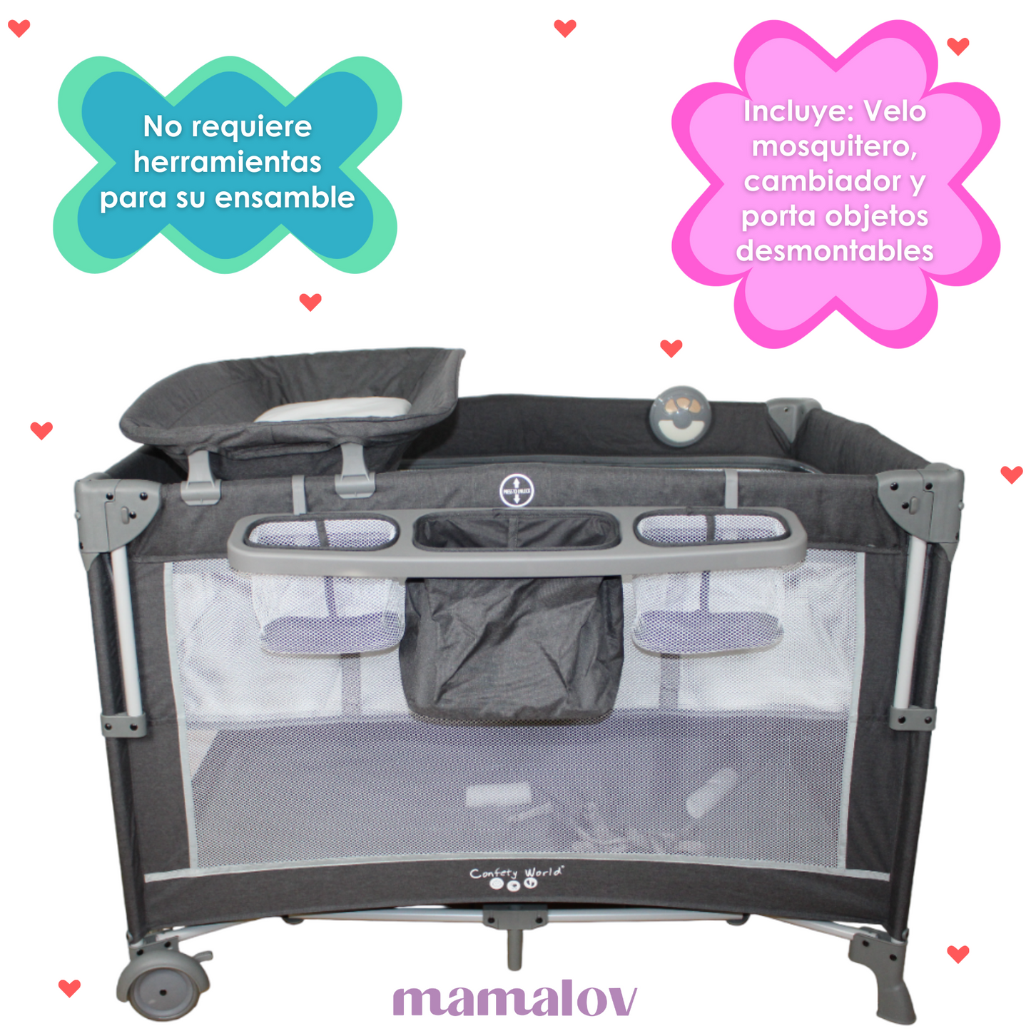 Cuna De Viaje Para Bebé Colecho Con Mosquitero Ts001 - Negro - Confety World