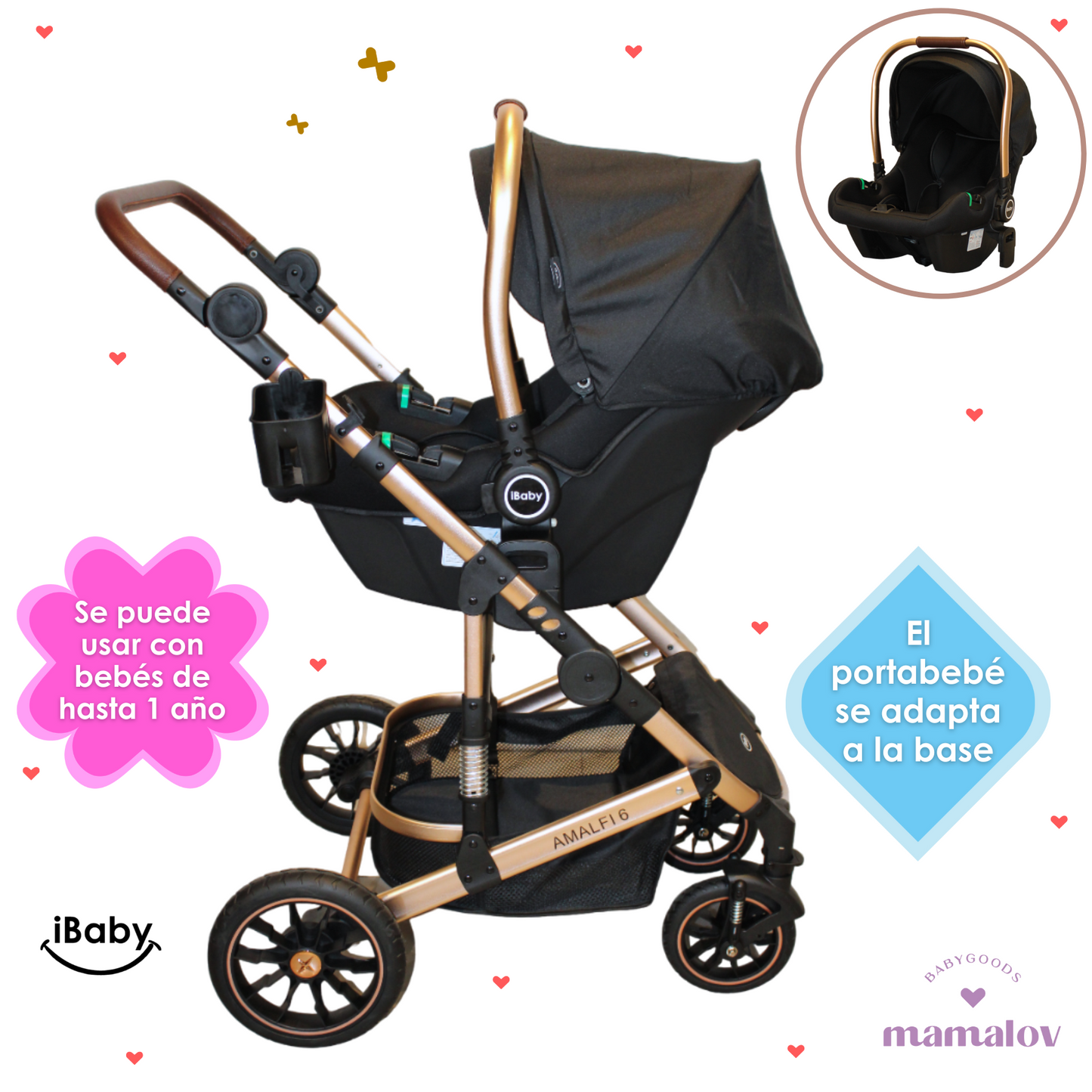 Carriola 6 En1 | Mecedora | Autoasiento | Amalfi - Negro - Ibaby