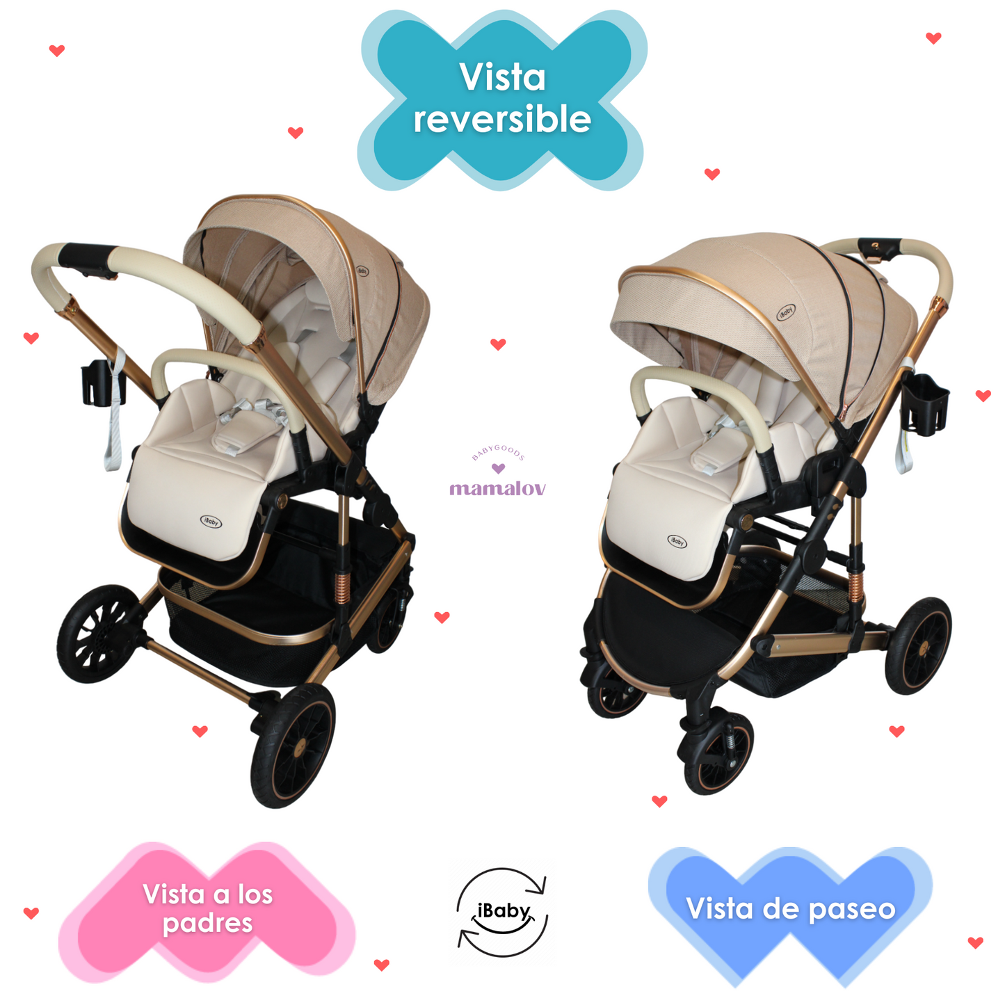 Carriola 4 en 1 Reversible Con Portabebé Alessia - Beige - iBaby
