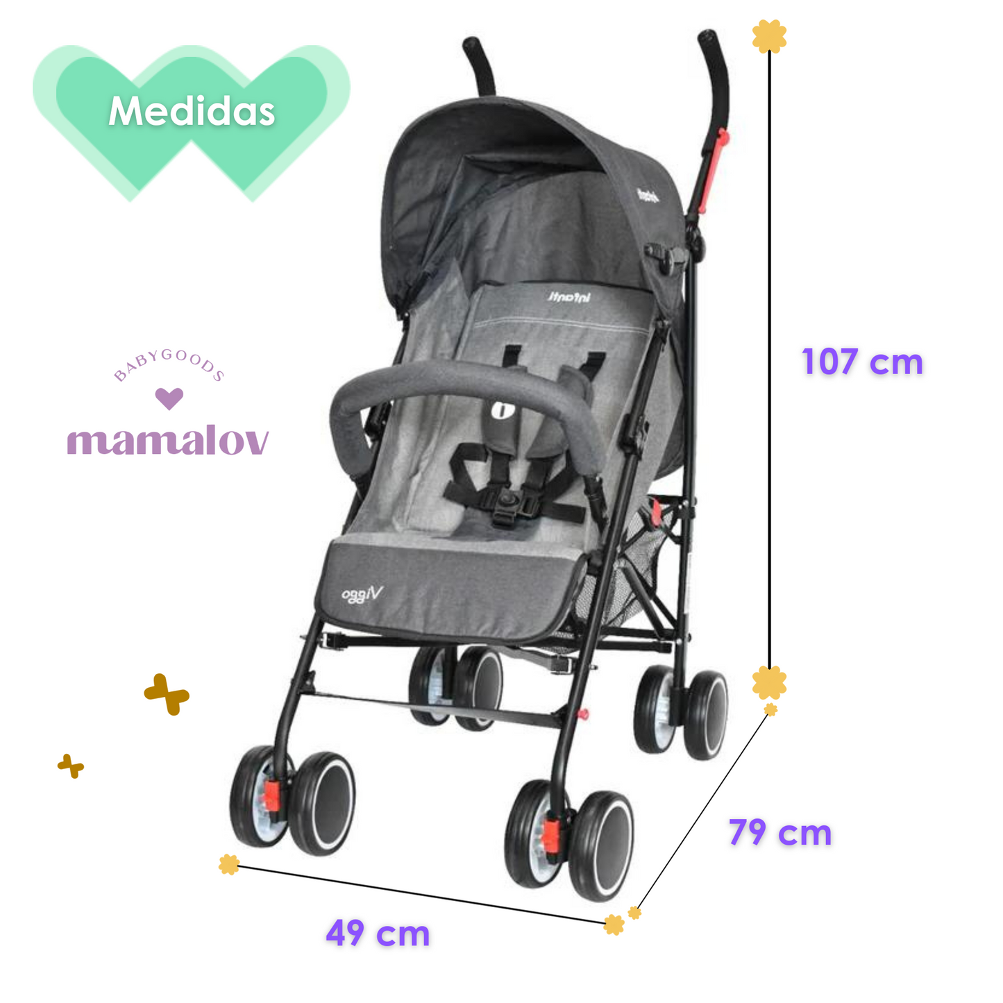 Carriola Para Bebé Viggo Ligera Plegable Gris - Infanti