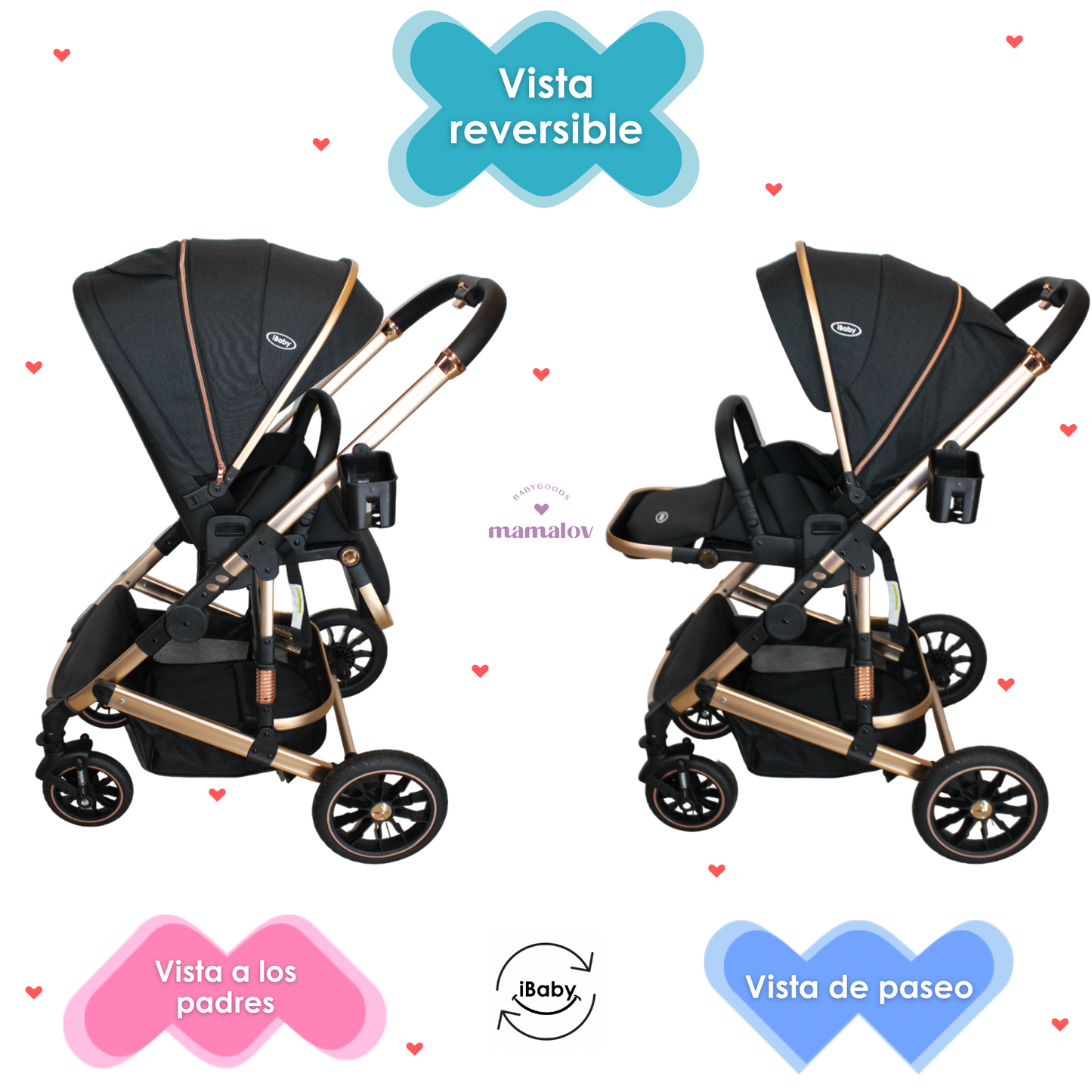 Carriola 4 en 1 Reversible Con Portabebé Alessia - Negro - iBaby