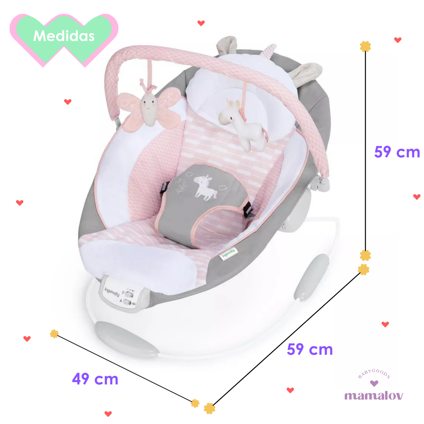 Bouncer Silla Vibradora Flora Unicornio 12201 - Rosa - Ingenuity