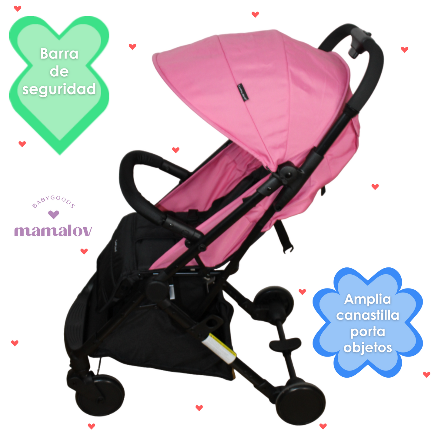 Carriola Para Bebés Plegado Tipo Maleta Viajera Maggie - Rosa - Confety