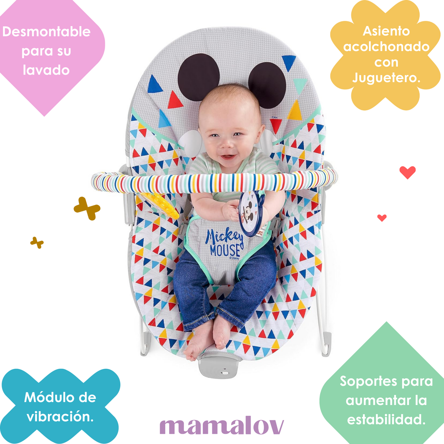 Silla Bouncer Vibradora Mickey Mouse Happy Triangles 11896 - Bright Starts