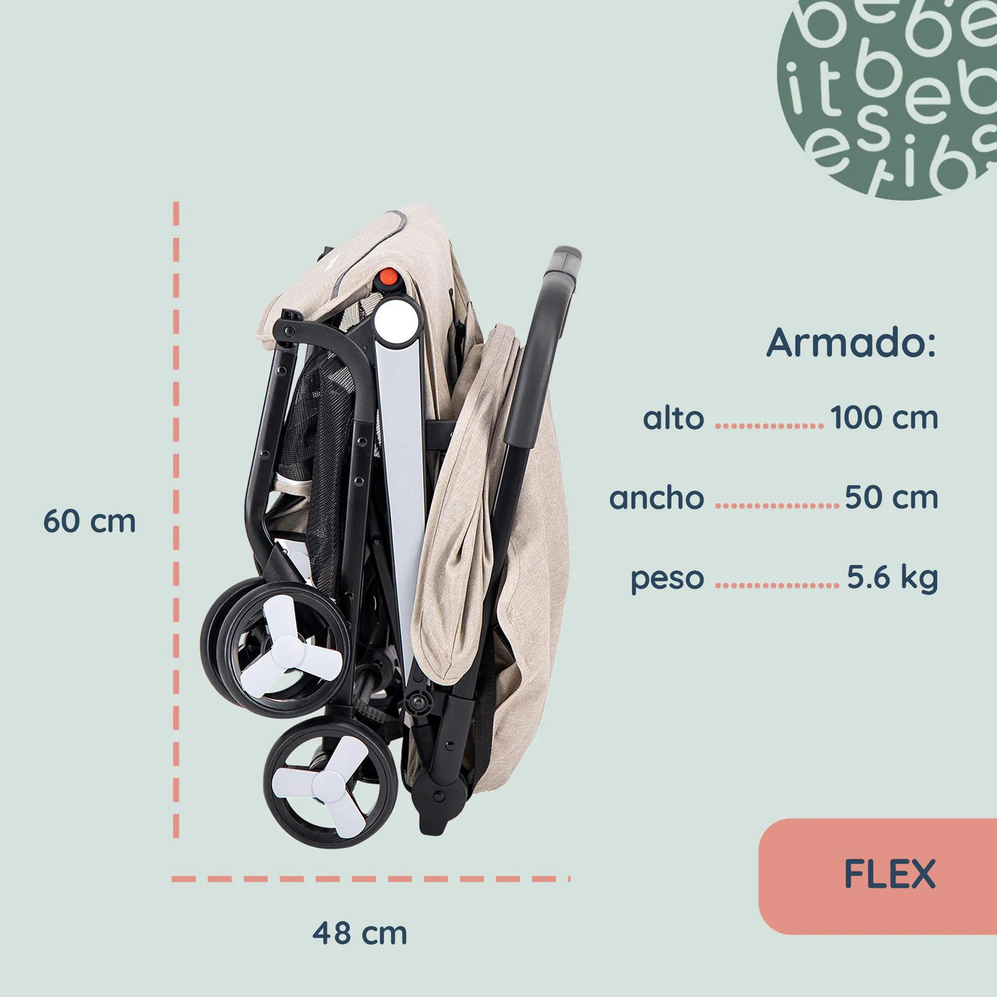 Carriola Para Bebé Plegado Compacto Flex - Beige - Bebesit