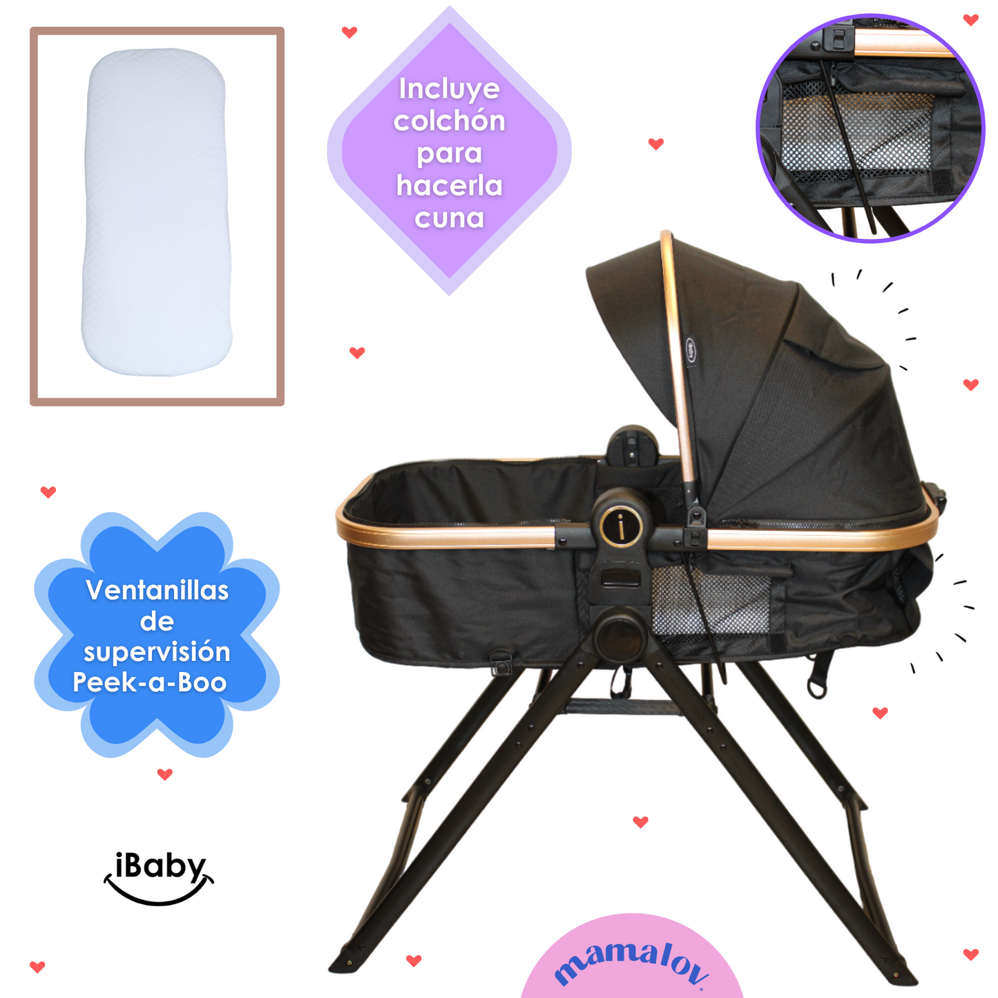 Carriola 6 En1 | Mecedora | Autoasiento | Amalfi - Negro - Ibaby