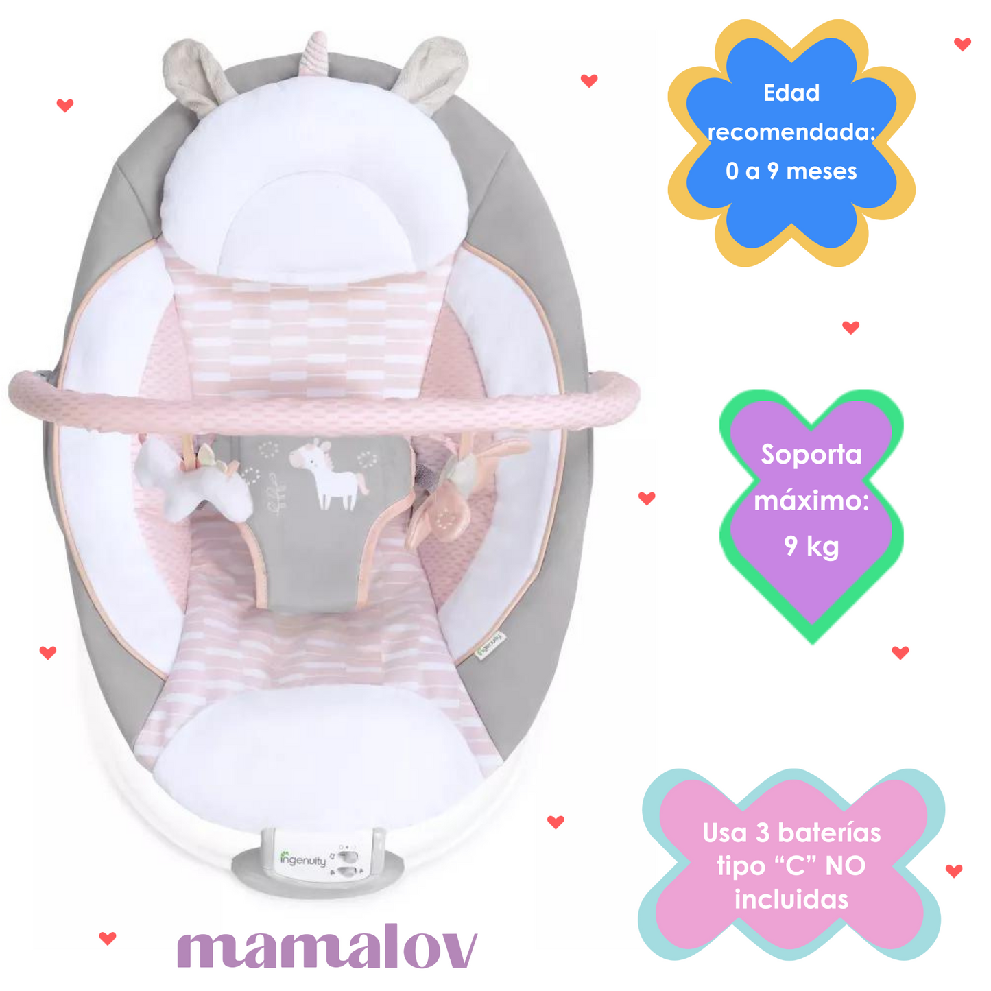 Bouncer Silla Vibradora Flora Unicornio 12201 - Rosa - Ingenuity