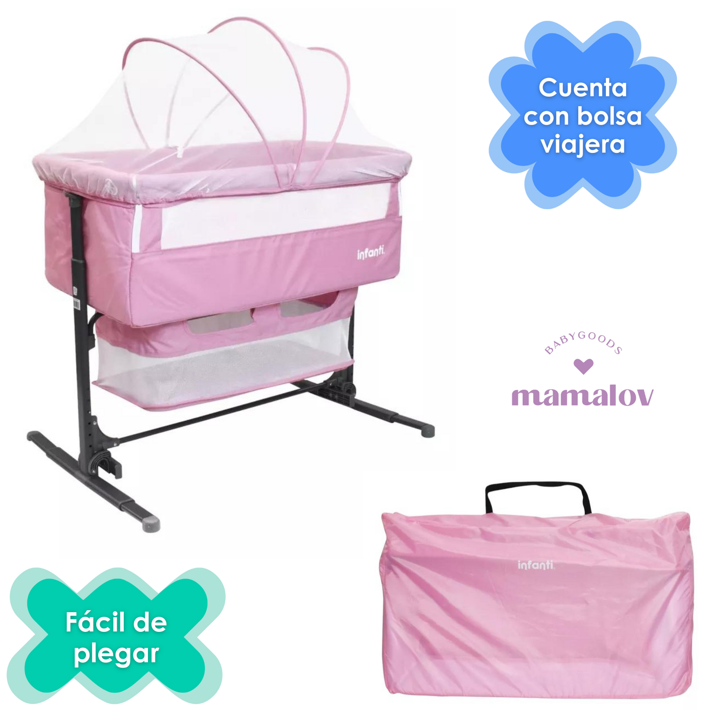 Cuna Colecho Golf Antirreflujo Y Mecedora - Rosa - Infanti