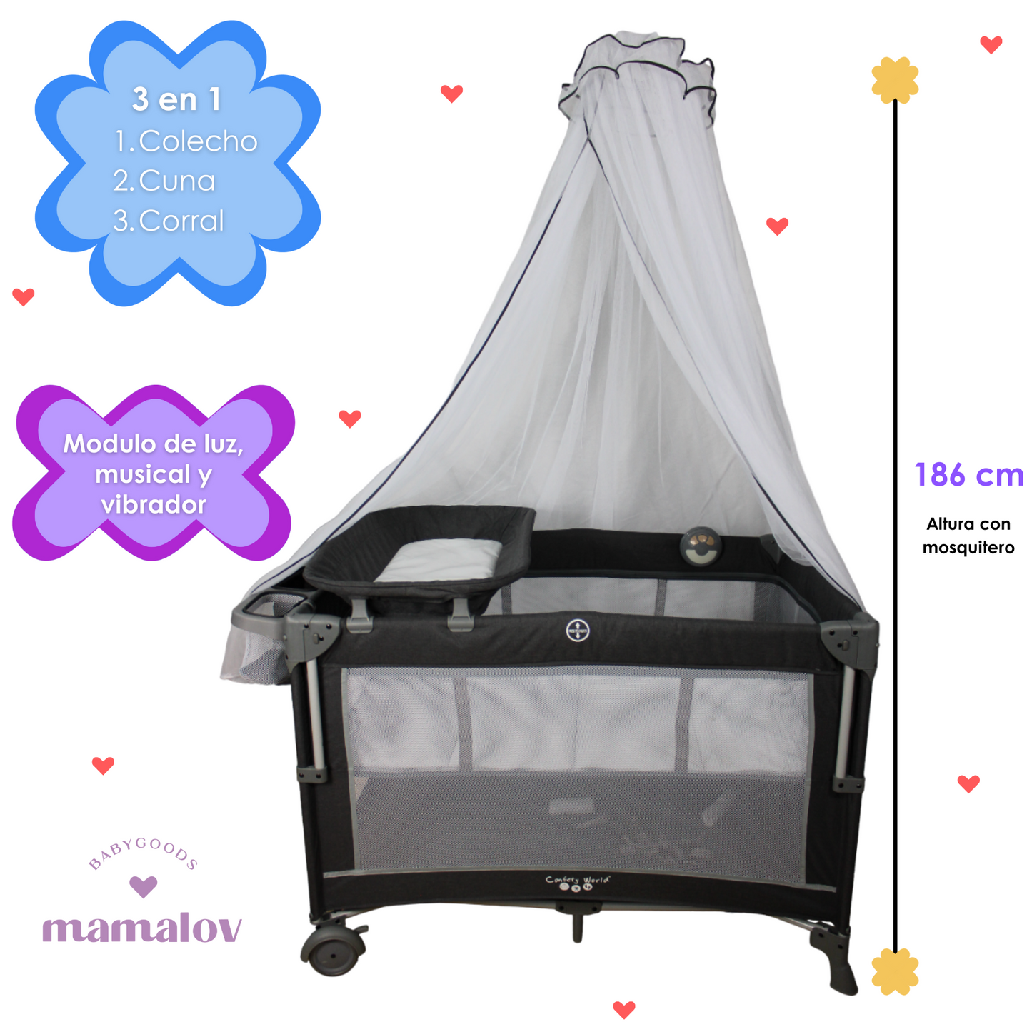 Cuna De Viaje Para Bebé Colecho Con Mosquitero Ts001 - Negro - Confety World