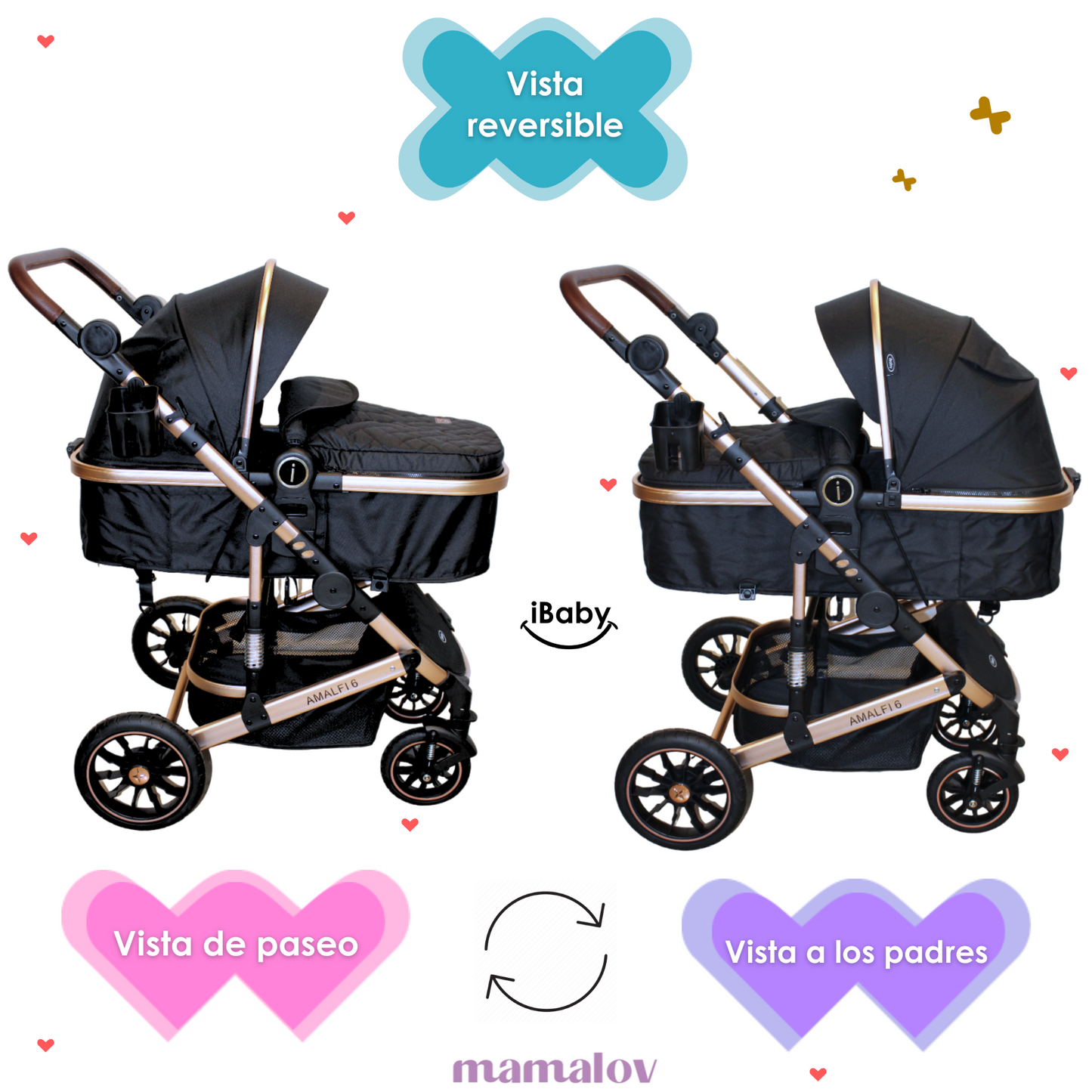 Carriola 6 En1 | Mecedora | Autoasiento | Amalfi - Negro - Ibaby
