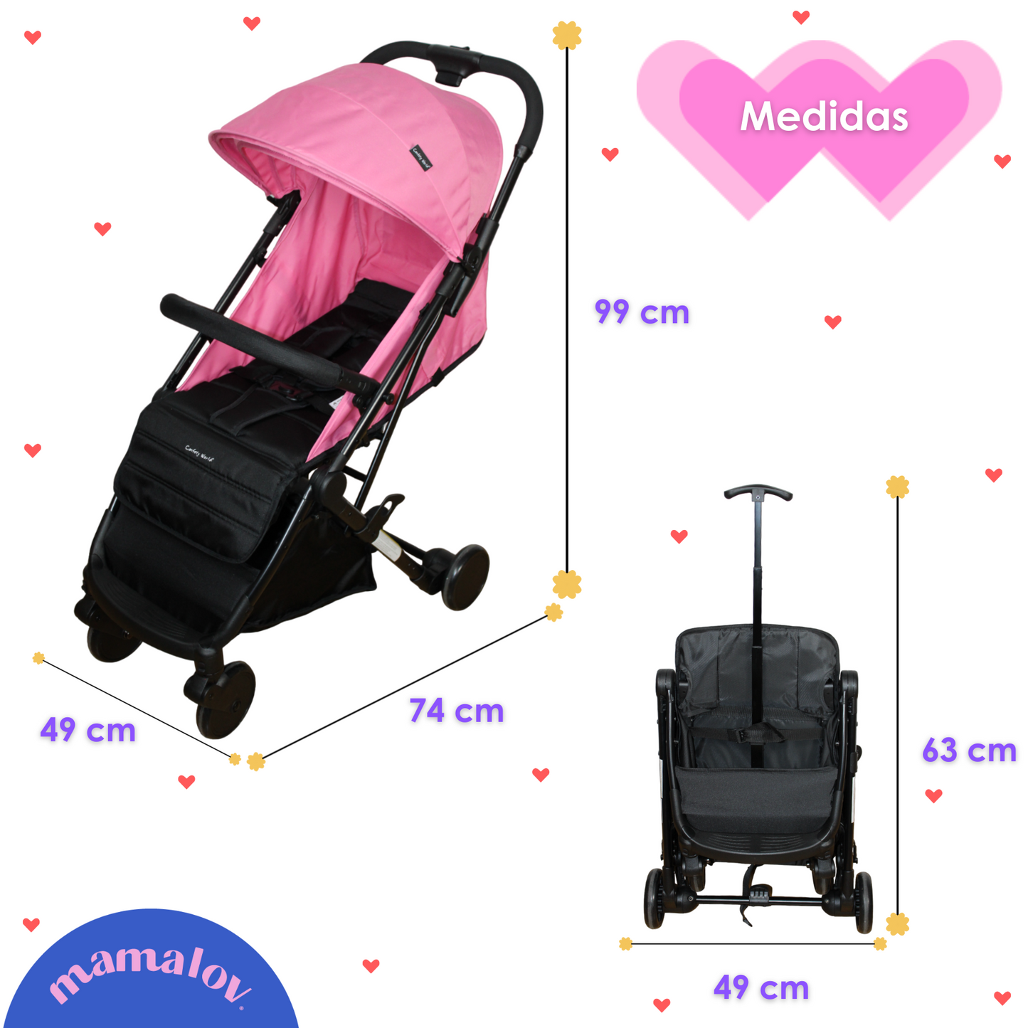Carriola Para Bebés Plegado Tipo Maleta Viajera Maggie - Rosa - Confety