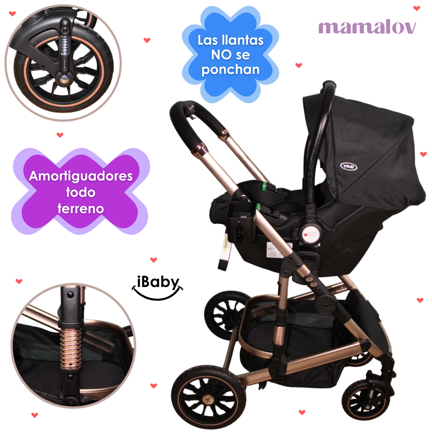 Carriola 4 en 1 Reversible Con Portabebé Alessia - Negro - iBaby