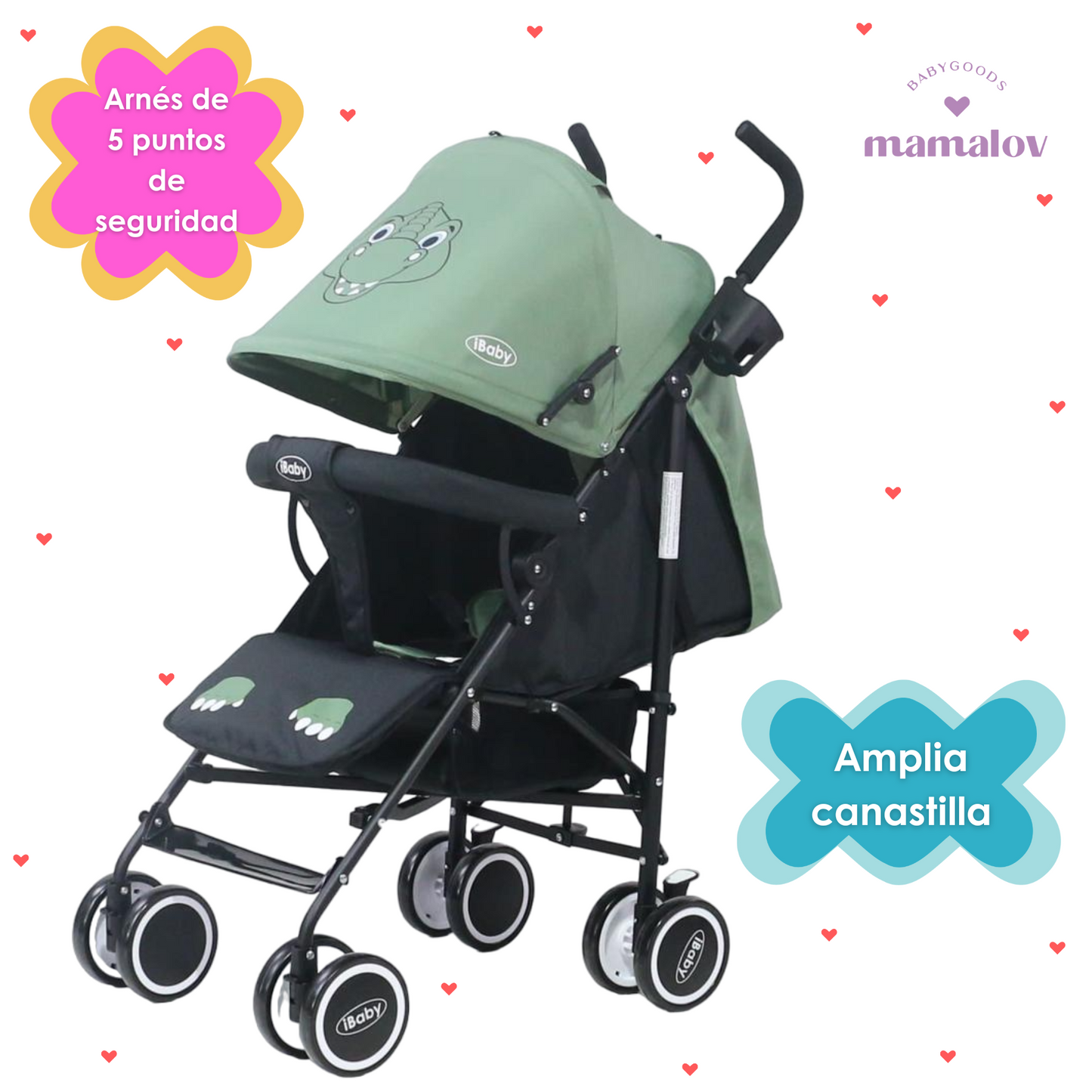 Carriola De Bastón Plegable Para Bebé Aleé Dino - Verde - iBaby