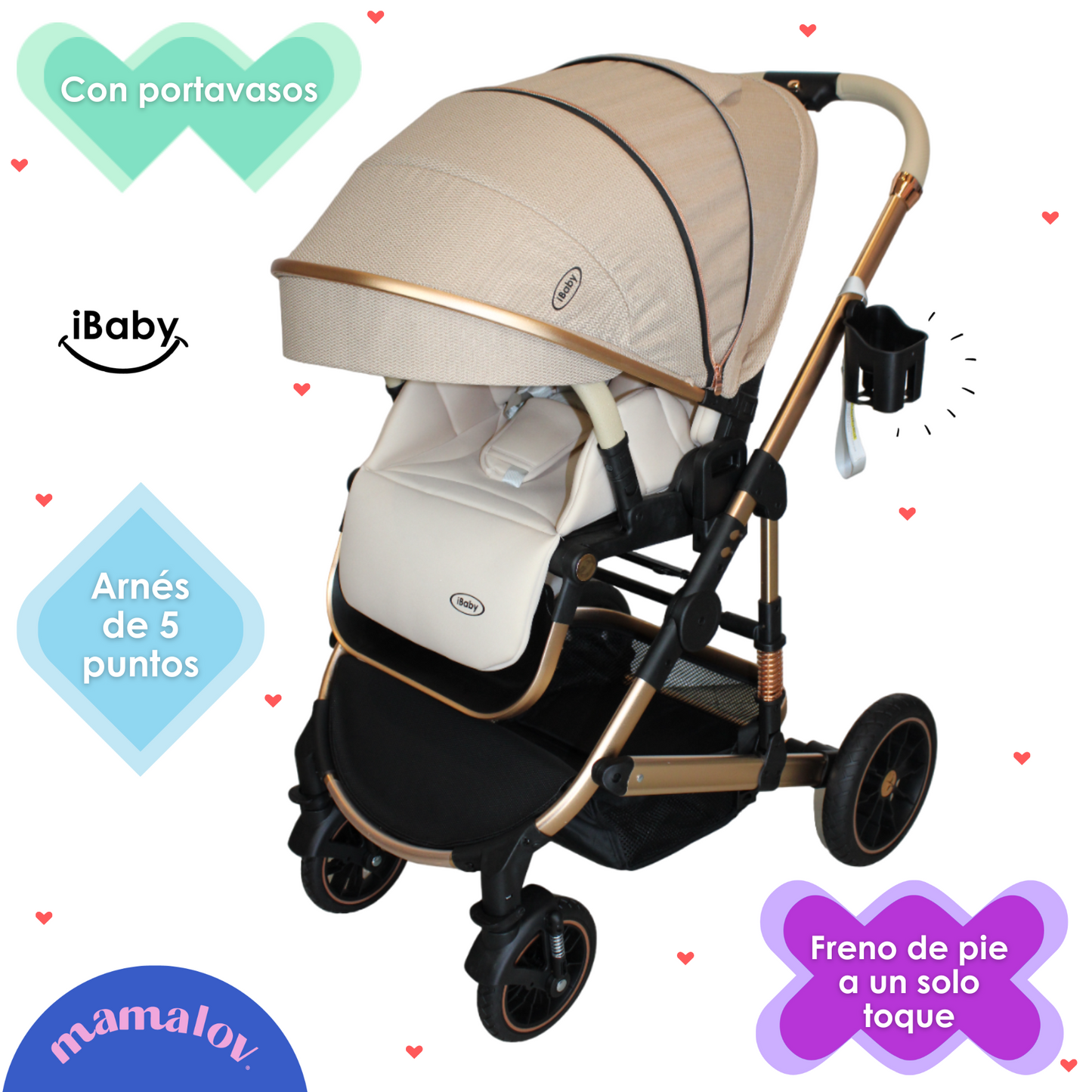 Carriola 4 en 1 Reversible Con Portabebé Alessia - Beige - iBaby