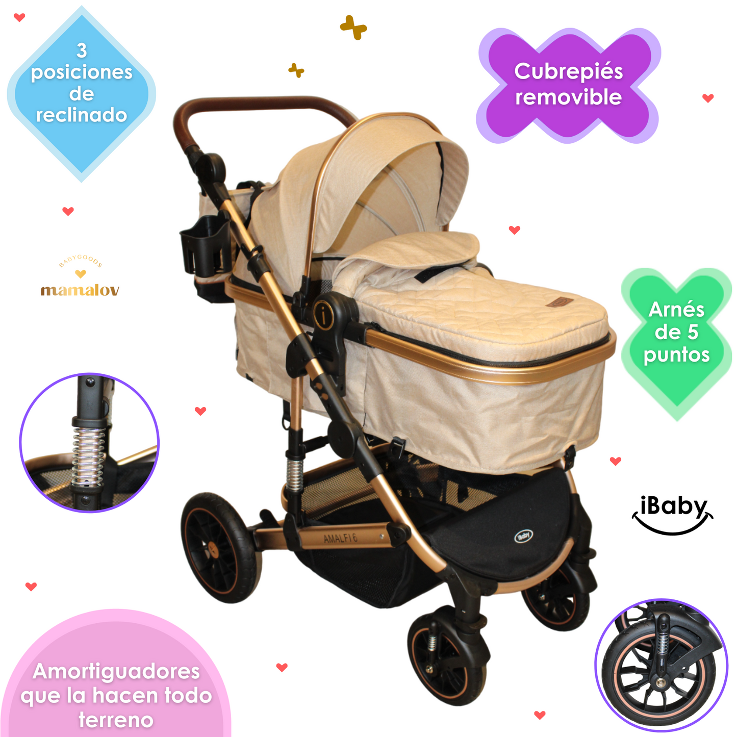 Carriola 6 En1 | Mecedora | Autoasiento | Amalfi - Beige - Ibaby