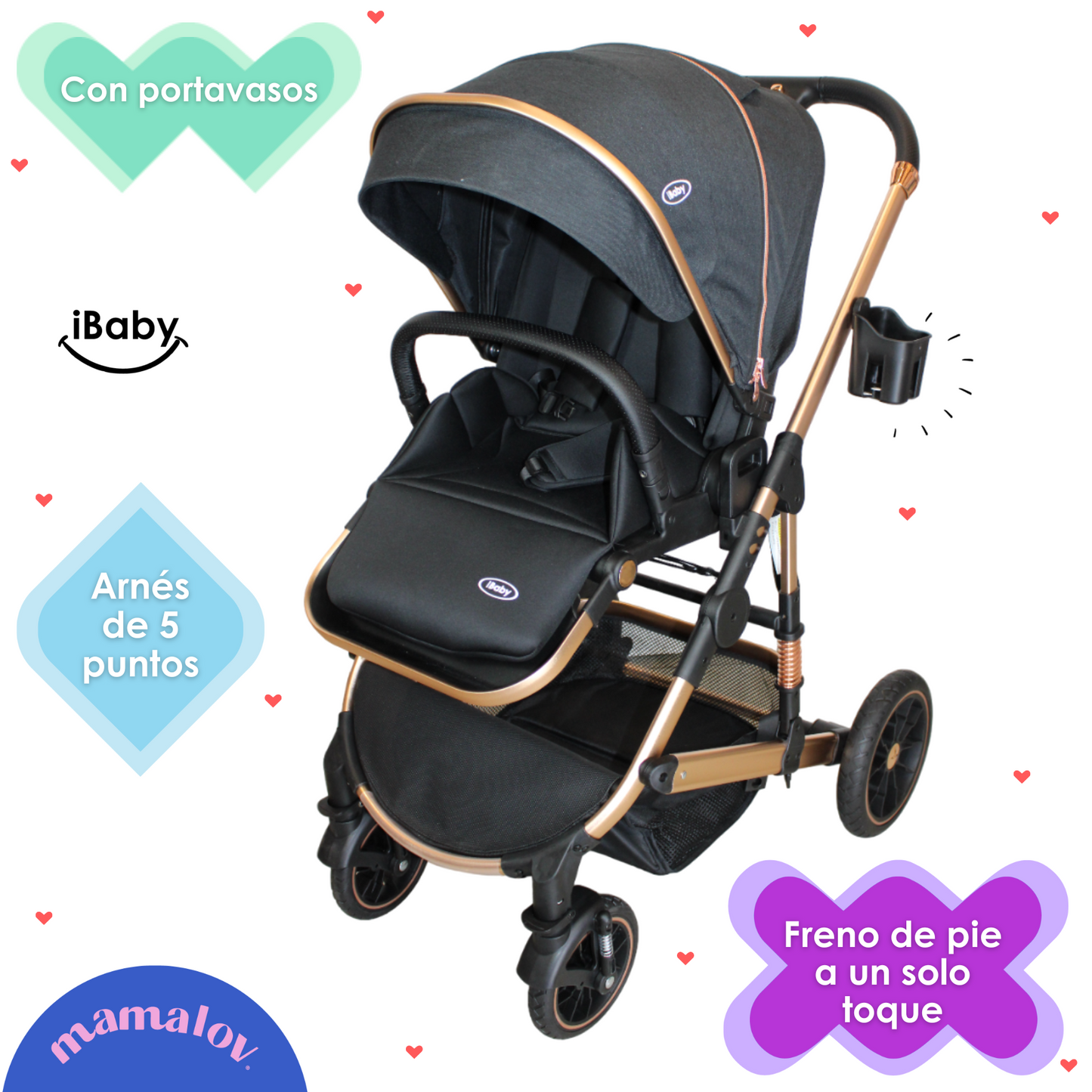 Carriola 4 en 1 Reversible Con Portabebé Alessia - Negro - iBaby