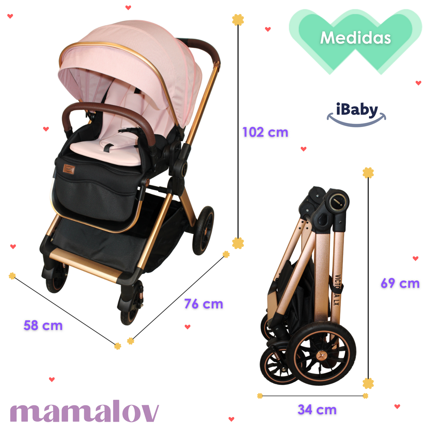 Carriola Reversible 4en1 Victoria | Porta BebǸ | Ibaby