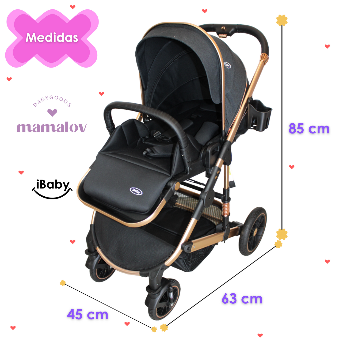 Carriola 4 en 1 Reversible Con Portabebé Alessia - Negro - iBaby