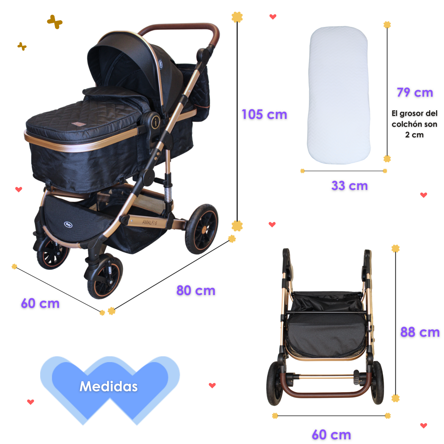 Carriola 6 En1 | Mecedora | Autoasiento | Amalfi - Negro - Ibaby