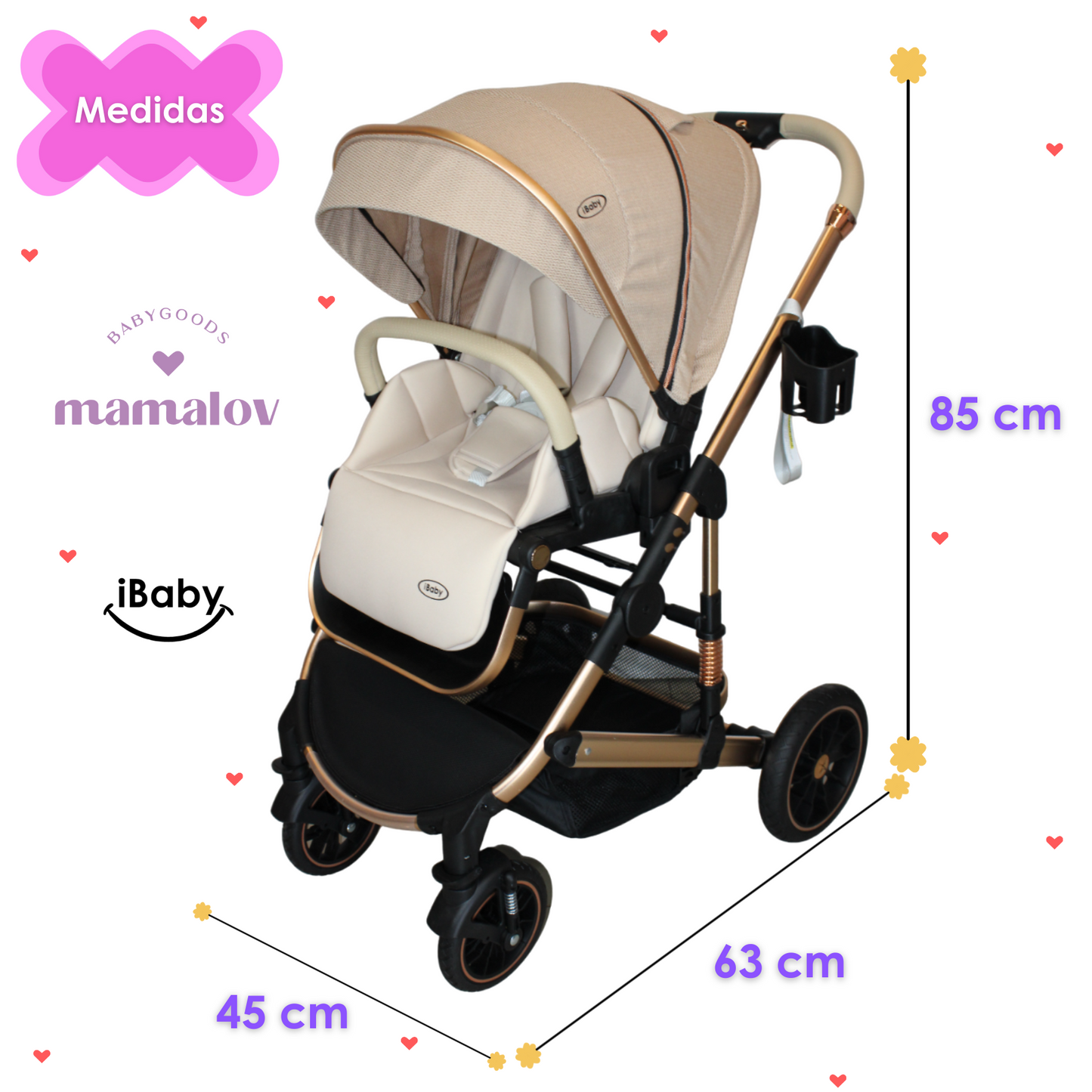 Carriola 4 en 1 Reversible Con Portabebé Alessia - Beige - iBaby