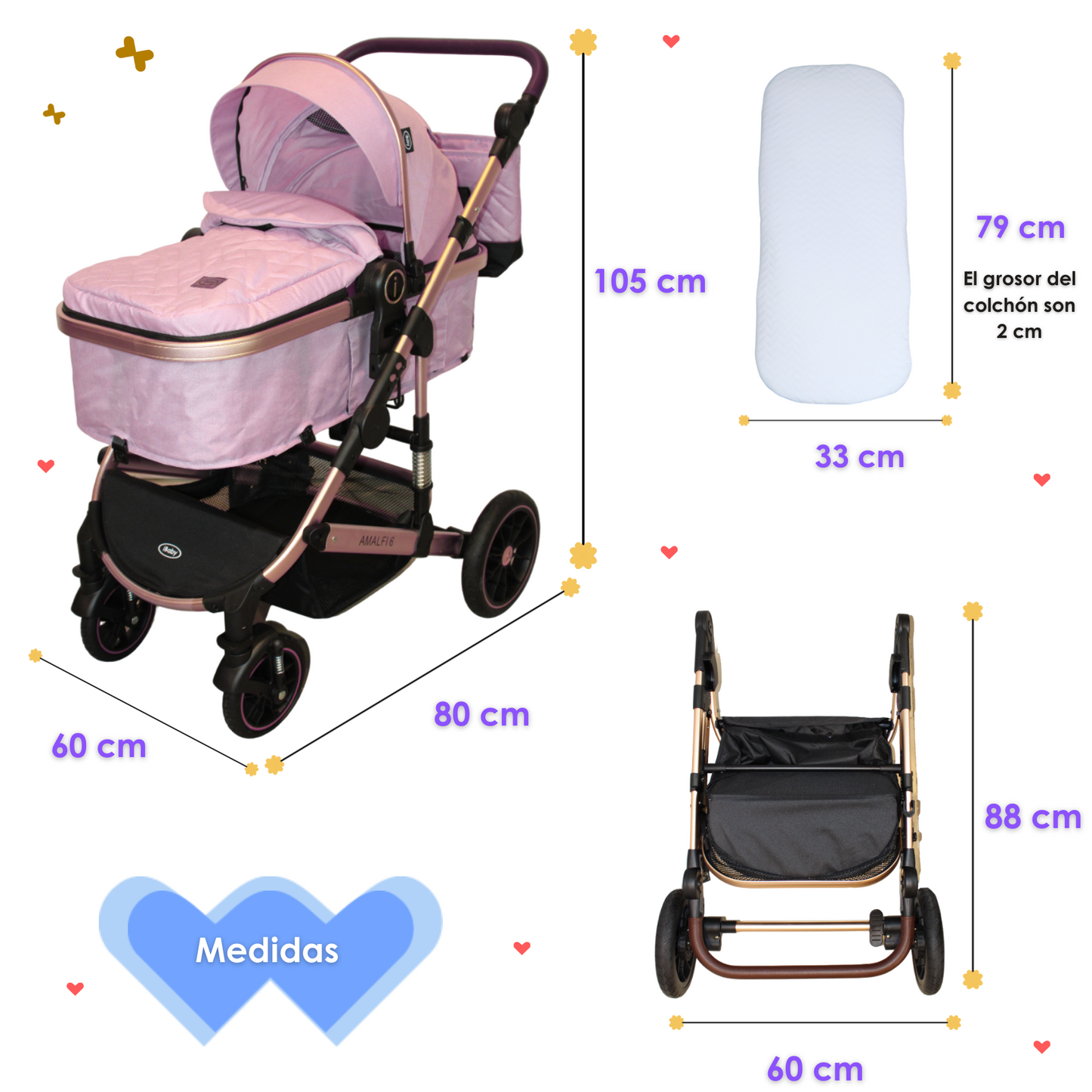 Carriola 6 En1 | Mecedora | Autoasiento | Amalfi - Rosa - Ibaby