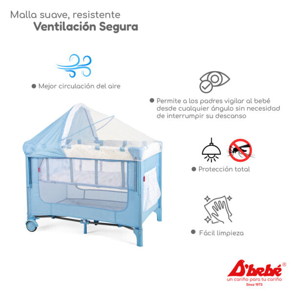 Cuna Corral Con Mosquitero D Beb Rest Plegable Azul