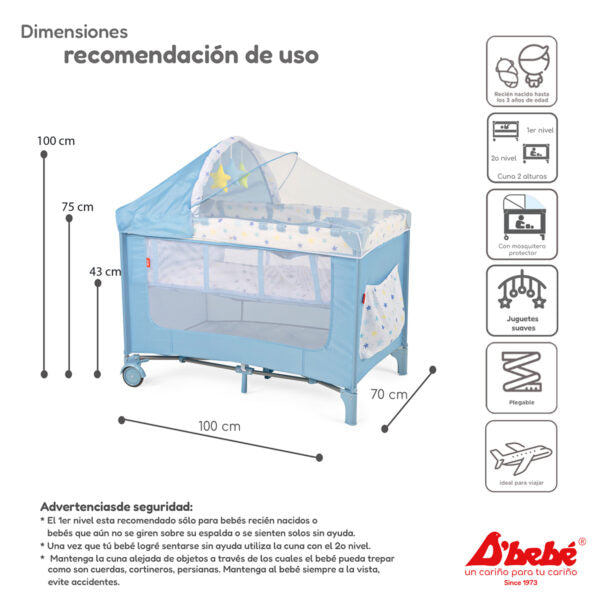 Cuna Corral Con Mosquitero D Beb Rest Plegable Azul