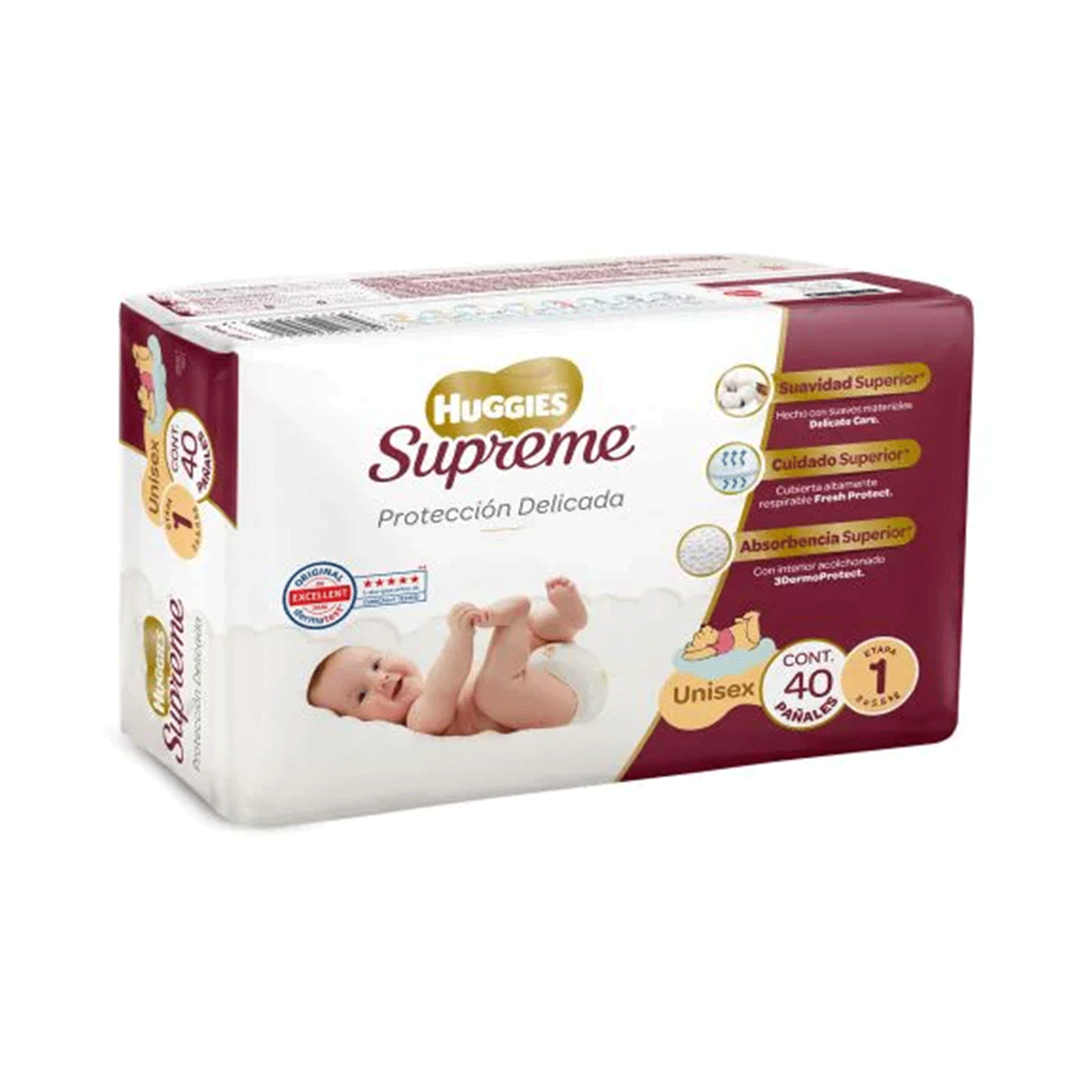 PAÑAL HUGGIES SUPREME ETAPA 1 UNISEX 40 PIEZAS