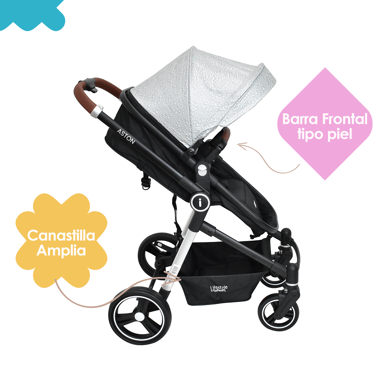 Carriola Travel System 4 en 1 Aston Gold Silver Bubbles Infanti