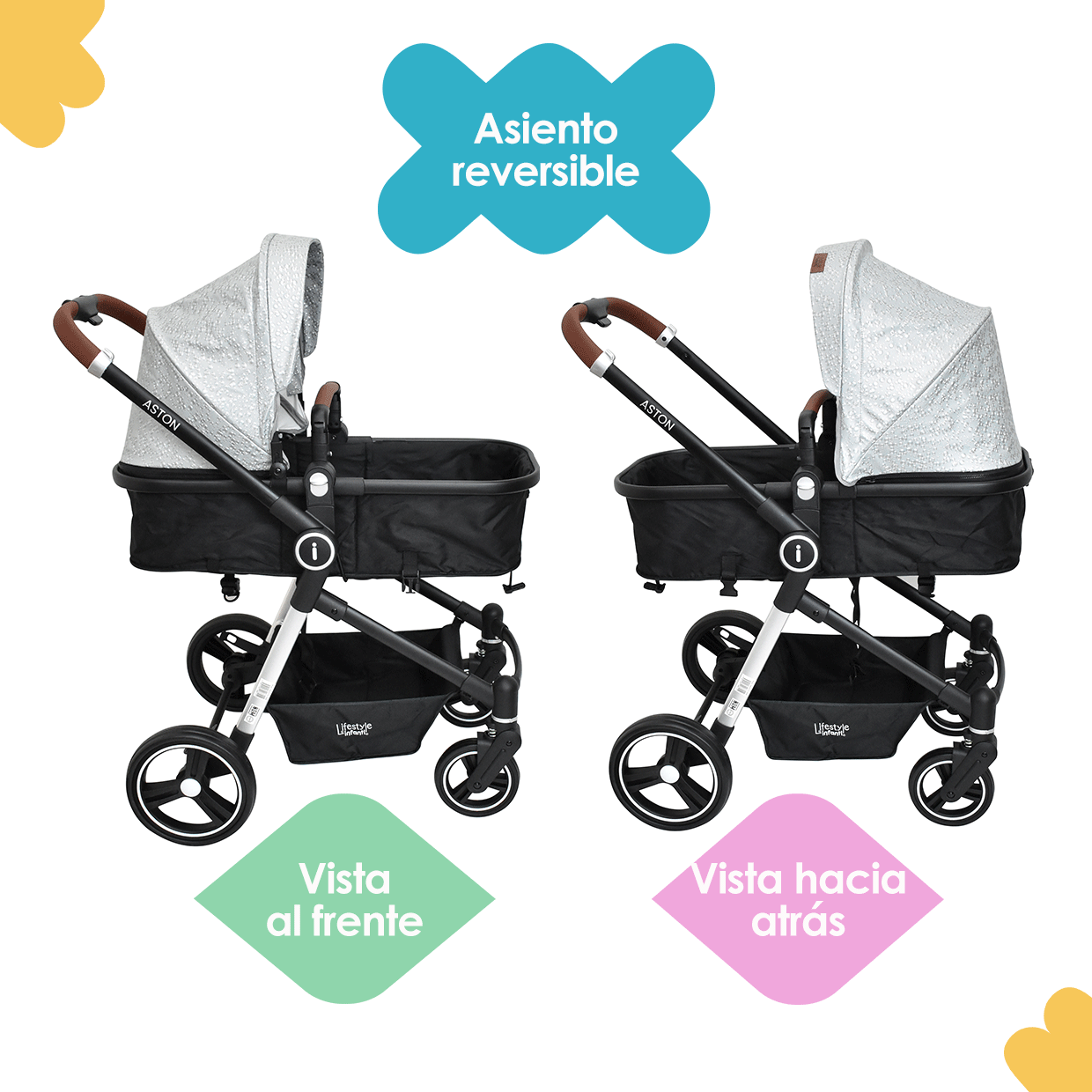 Carriola Travel System 4 en 1 Aston Gold Silver Bubbles Infanti
