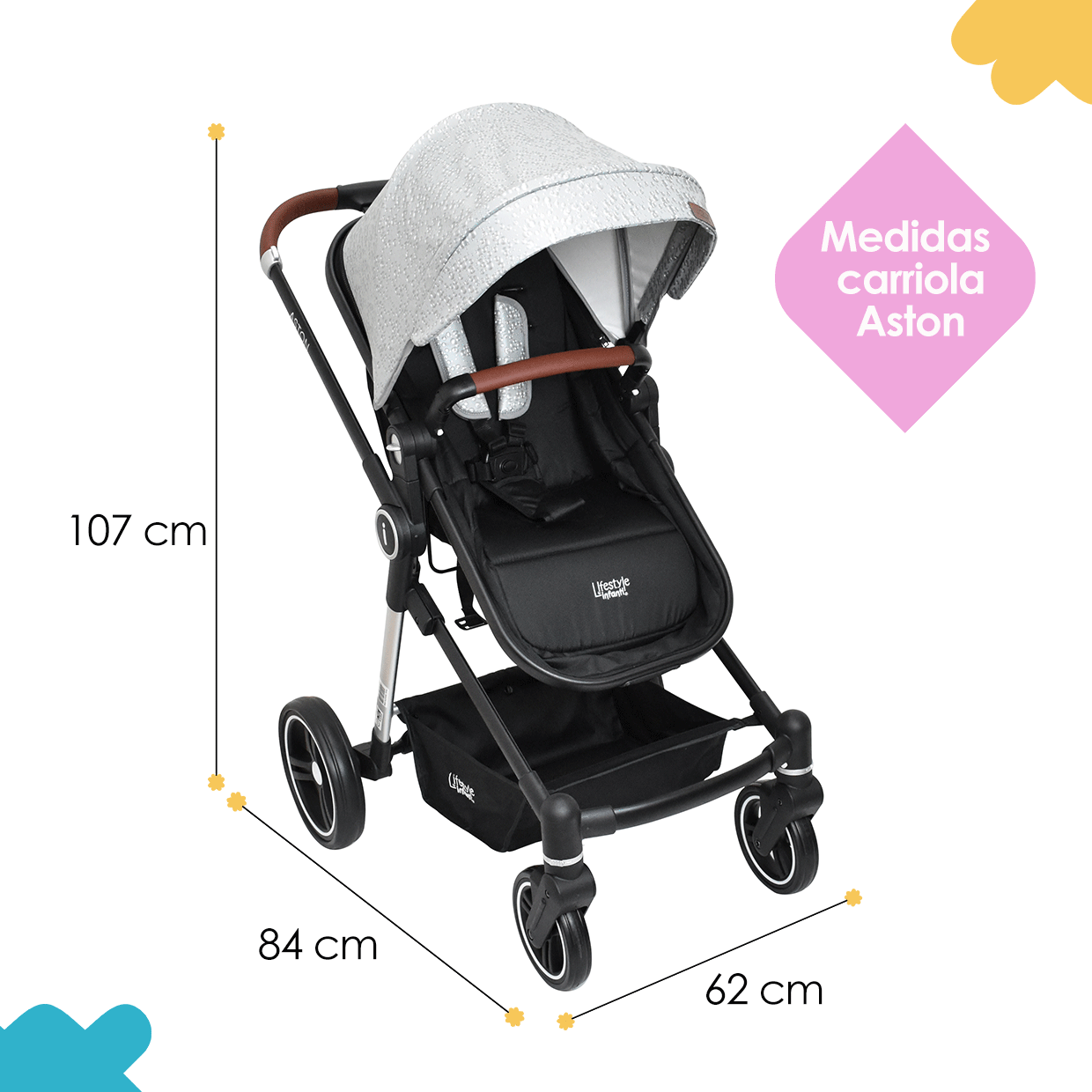 Carriola Travel System 4 en 1 Aston Gold Silver Bubbles Infanti