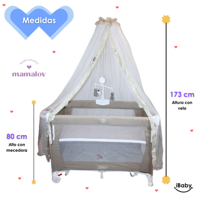 Cuna Corral Colecho Y Mecedora 4 en 1 Lome Con Velo - Cafe - Ibaby