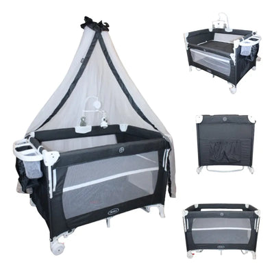 Cuna Corral Colecho Y Mecedora 4 en 1 Lome Con Velo - Negro - Ibaby
