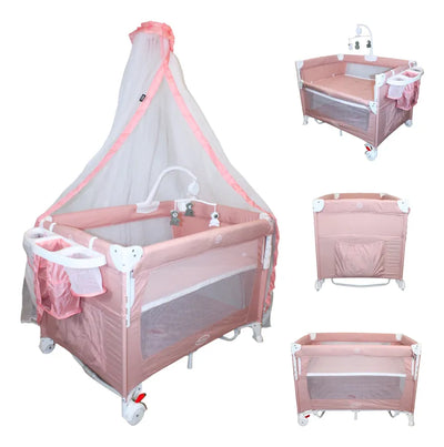 Cuna Corral Colecho Y Mecedora 4 en 1 Lom޸ Con Velo - Rosa - Ibaby