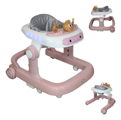 Andadera Y Caminadora 3 En 1 Musical Luces Led Rosa Ibaby