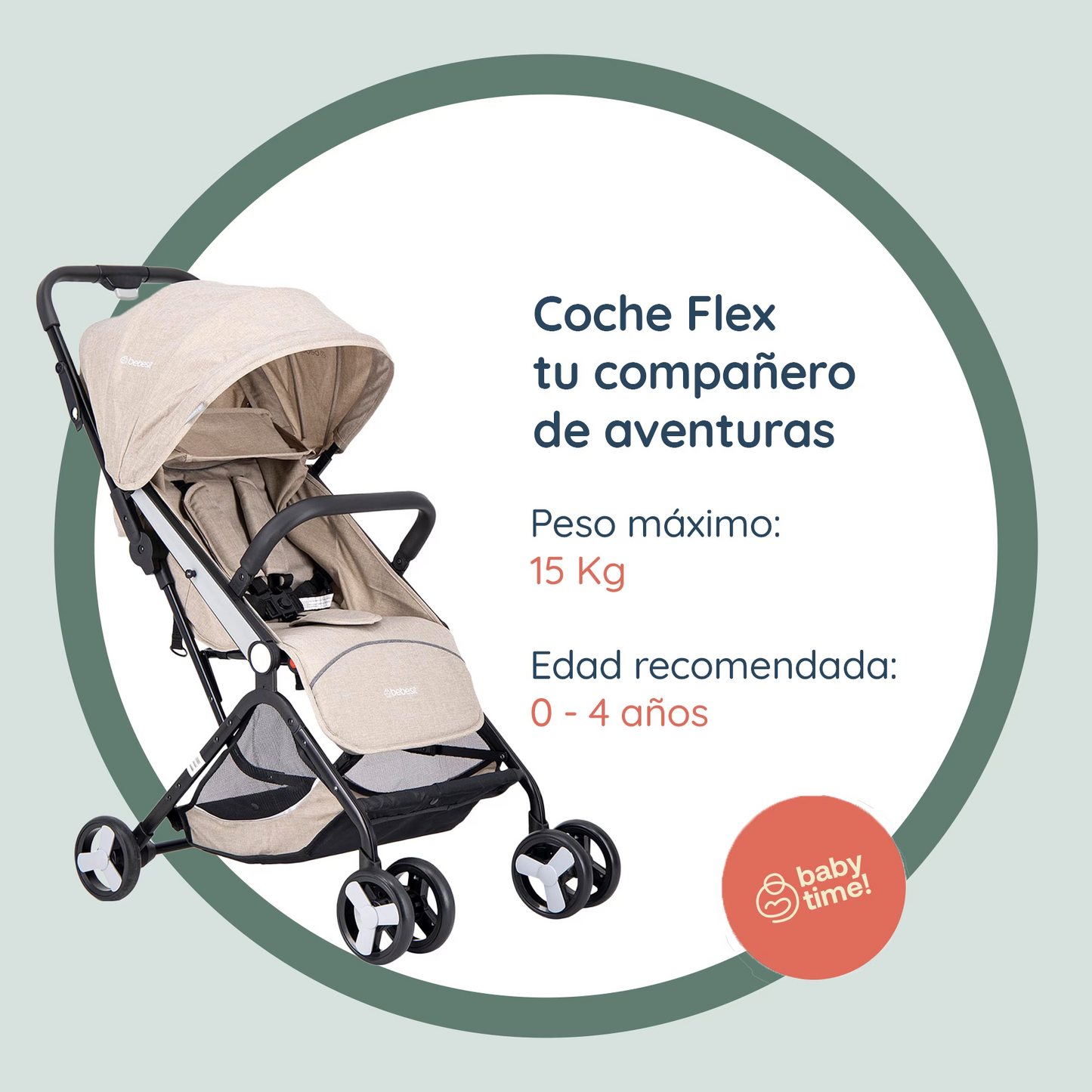 Carriola Para Bebé Plegado Compacto Flex - Beige - Bebesit