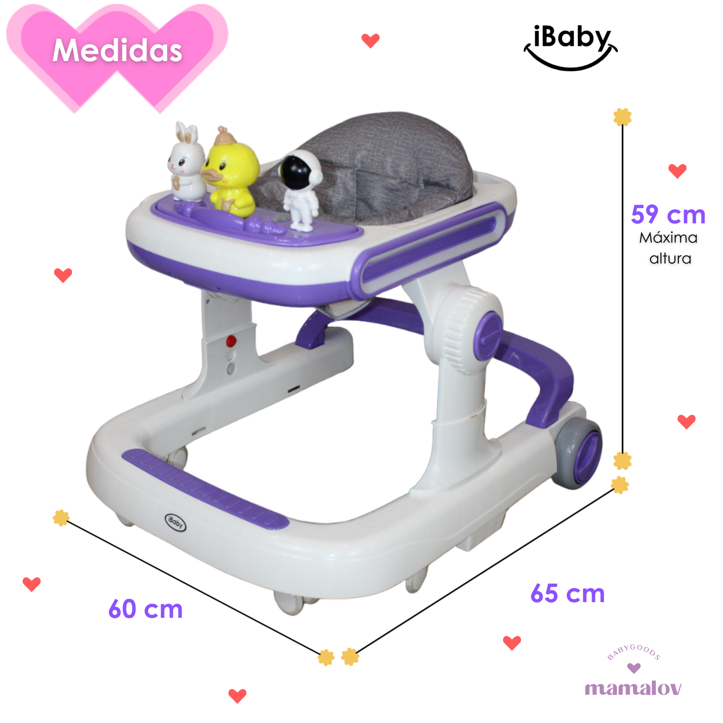 Andadera Y Caminadora Para Bebés 3 En 1 Musical - Morado - Ibaby